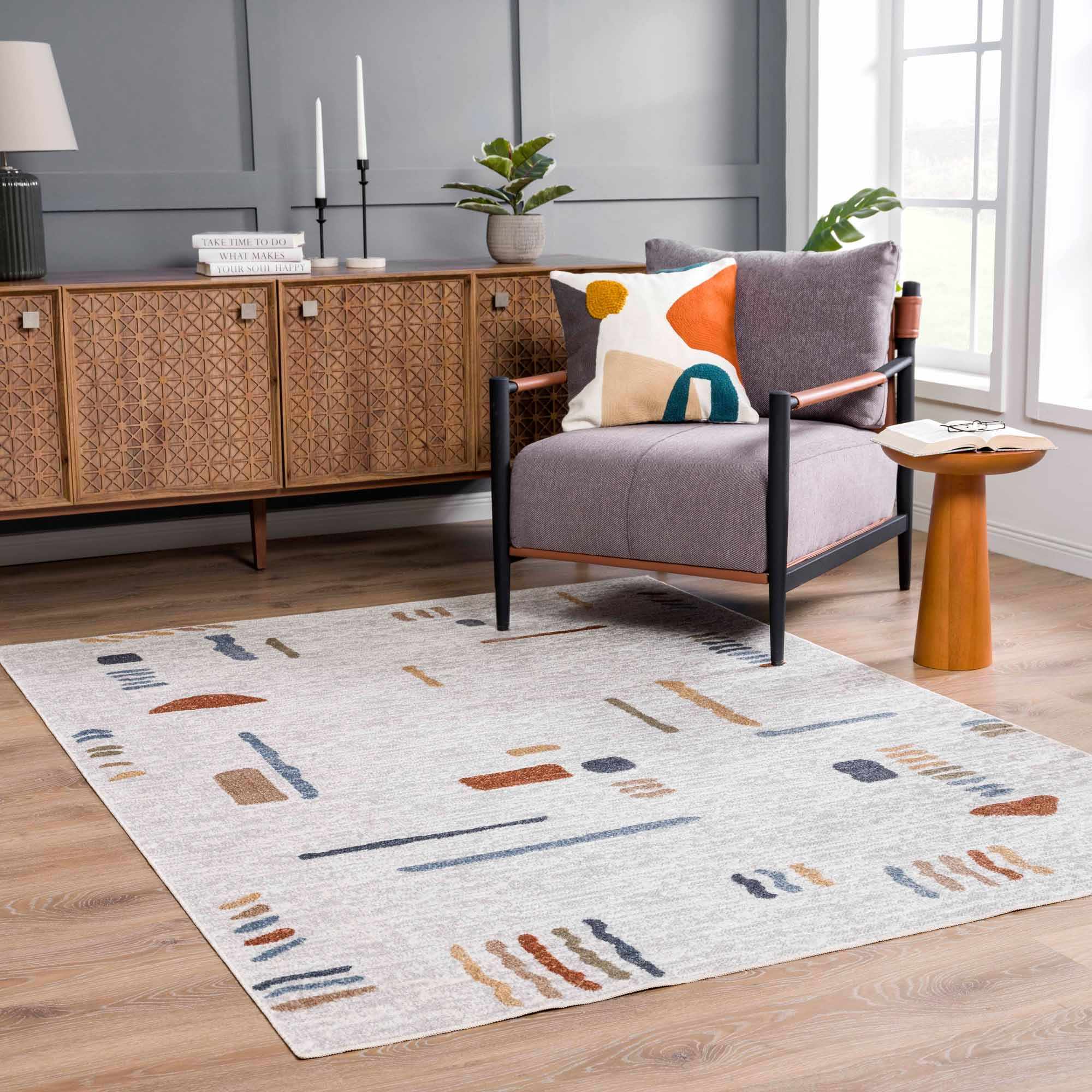Modern Art Design Machine Woven Multicolor Machine Washable Rug - Image 2