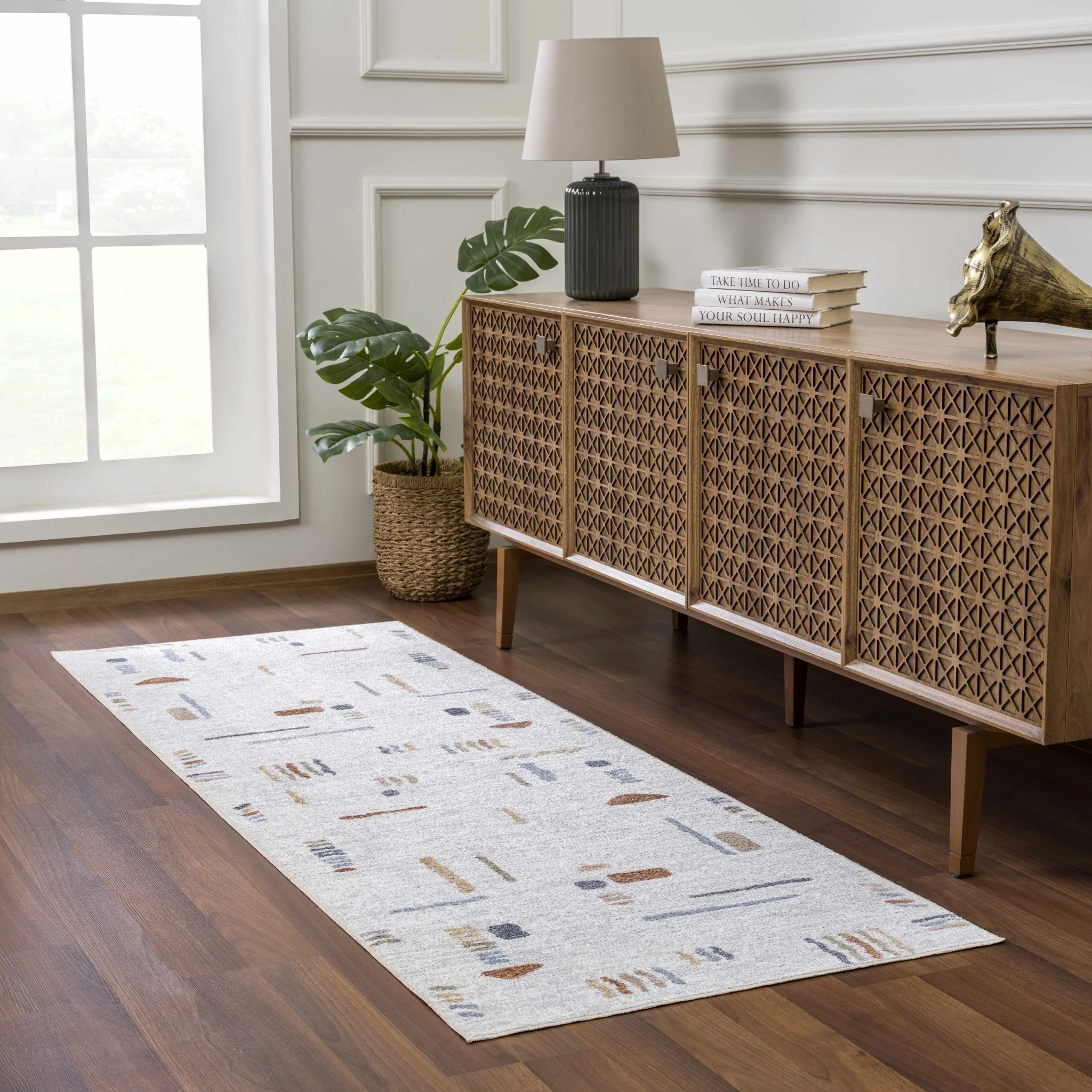 Modern Art Design Machine Woven Multicolor Machine Washable Rug - Image 3