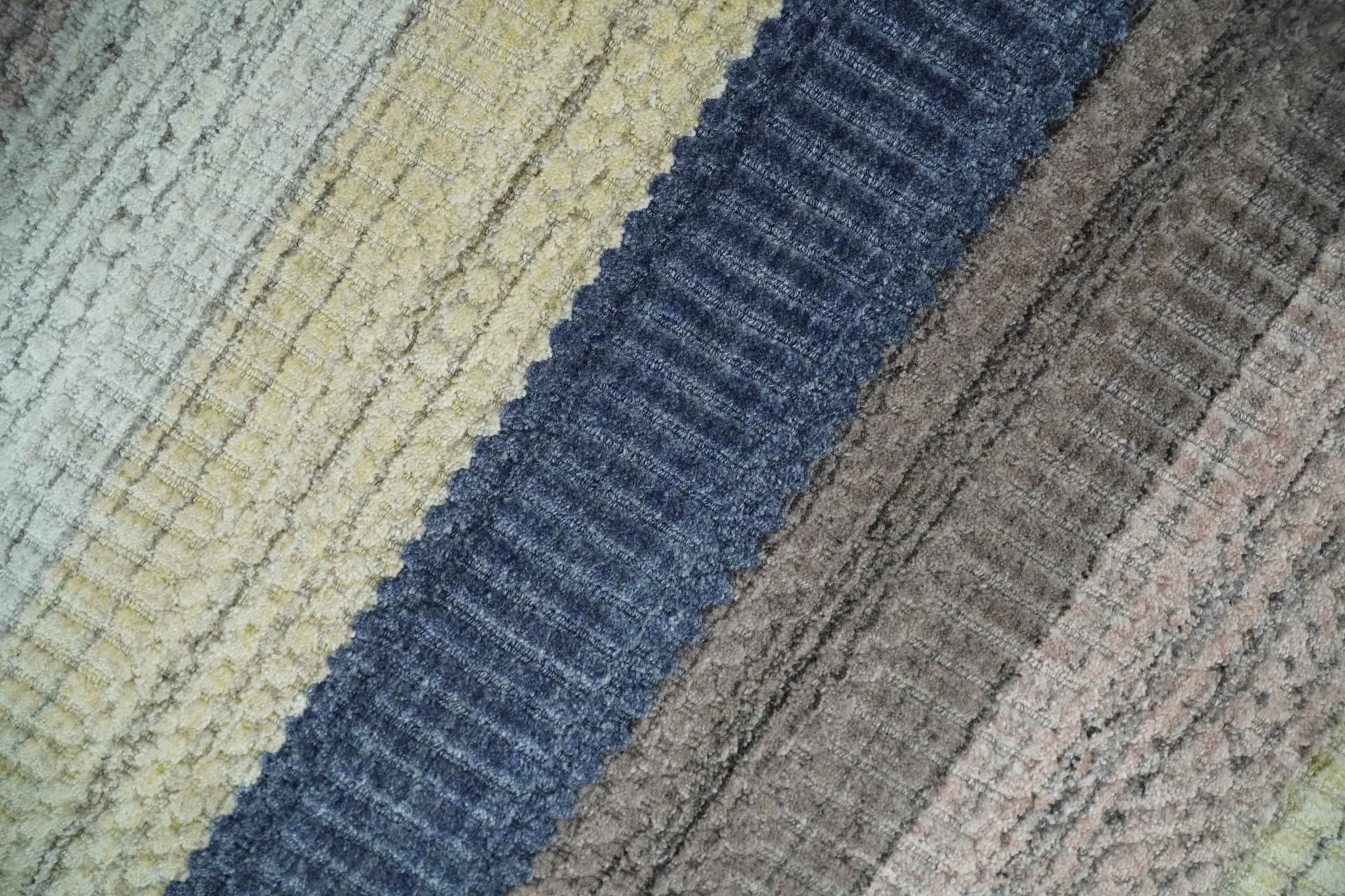 Modern Ombre 8x10 Hand Made Blue, Peach, Brown and Mustard Scandinavian Blended Wool Flatwoven Area Rug | KE39 - Image 4