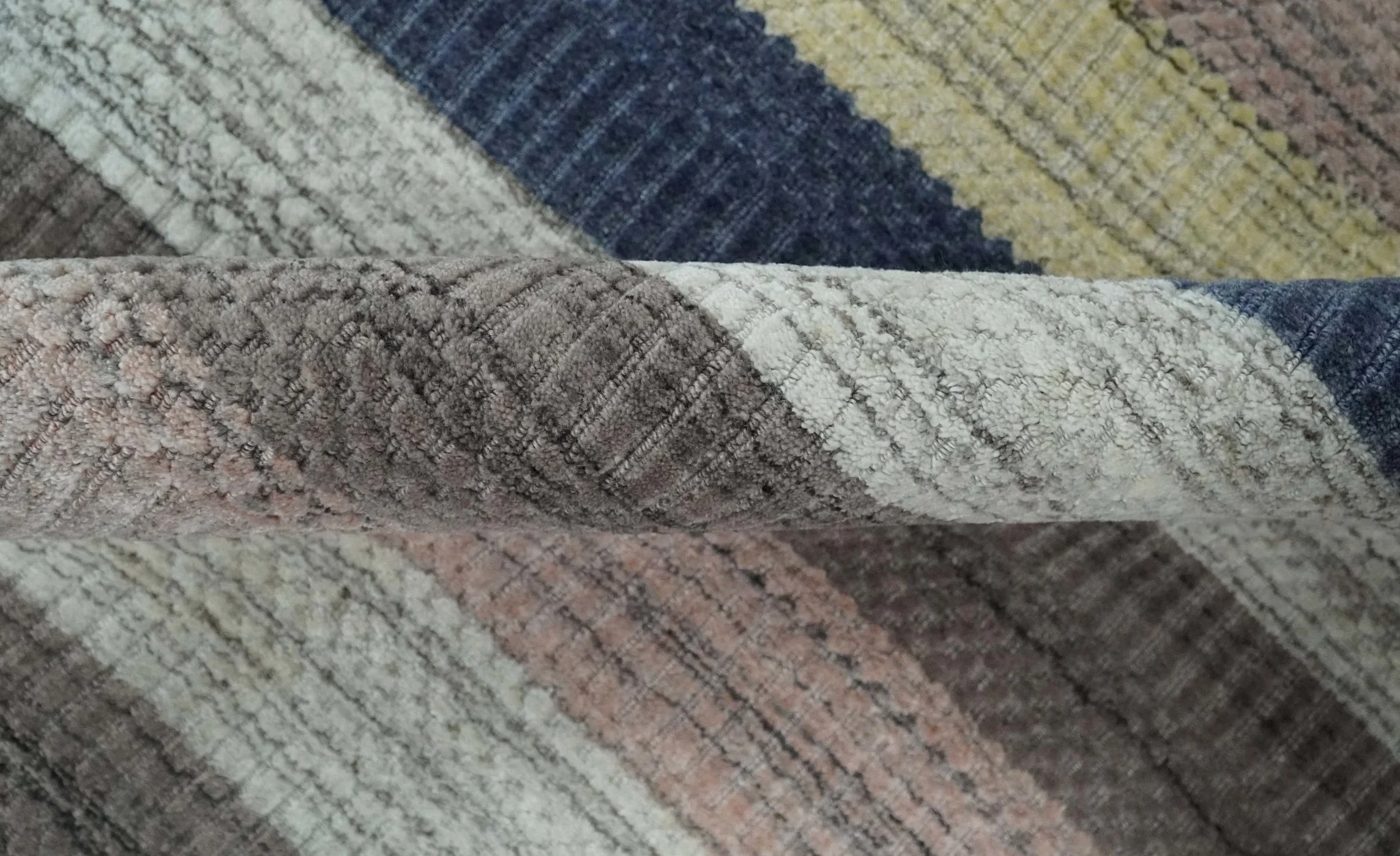 Modern Ombre 8x10 Hand Made Blue, Peach, Brown and Mustard Scandinavian Blended Wool Flatwoven Area Rug | KE39 - Image 6