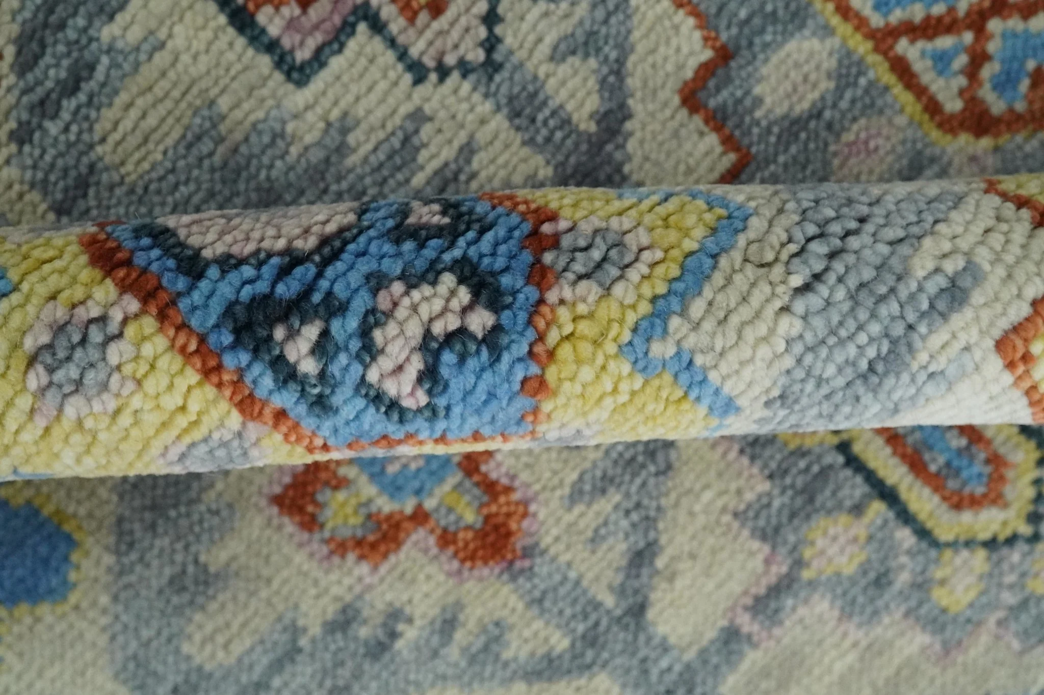Vibrant Colorful Silver, Blue, Rust and Mustard Traditional Hand Knotted Custom Made Wool Area Rug - Image 5