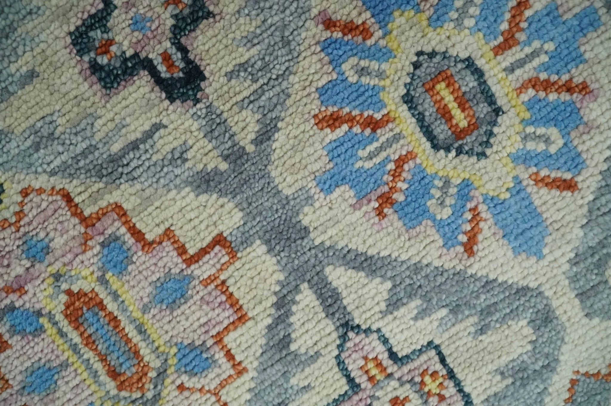 Vibrant Colorful Silver, Blue, Rust and Mustard Traditional Hand Knotted Custom Made Wool Area Rug - Image 8