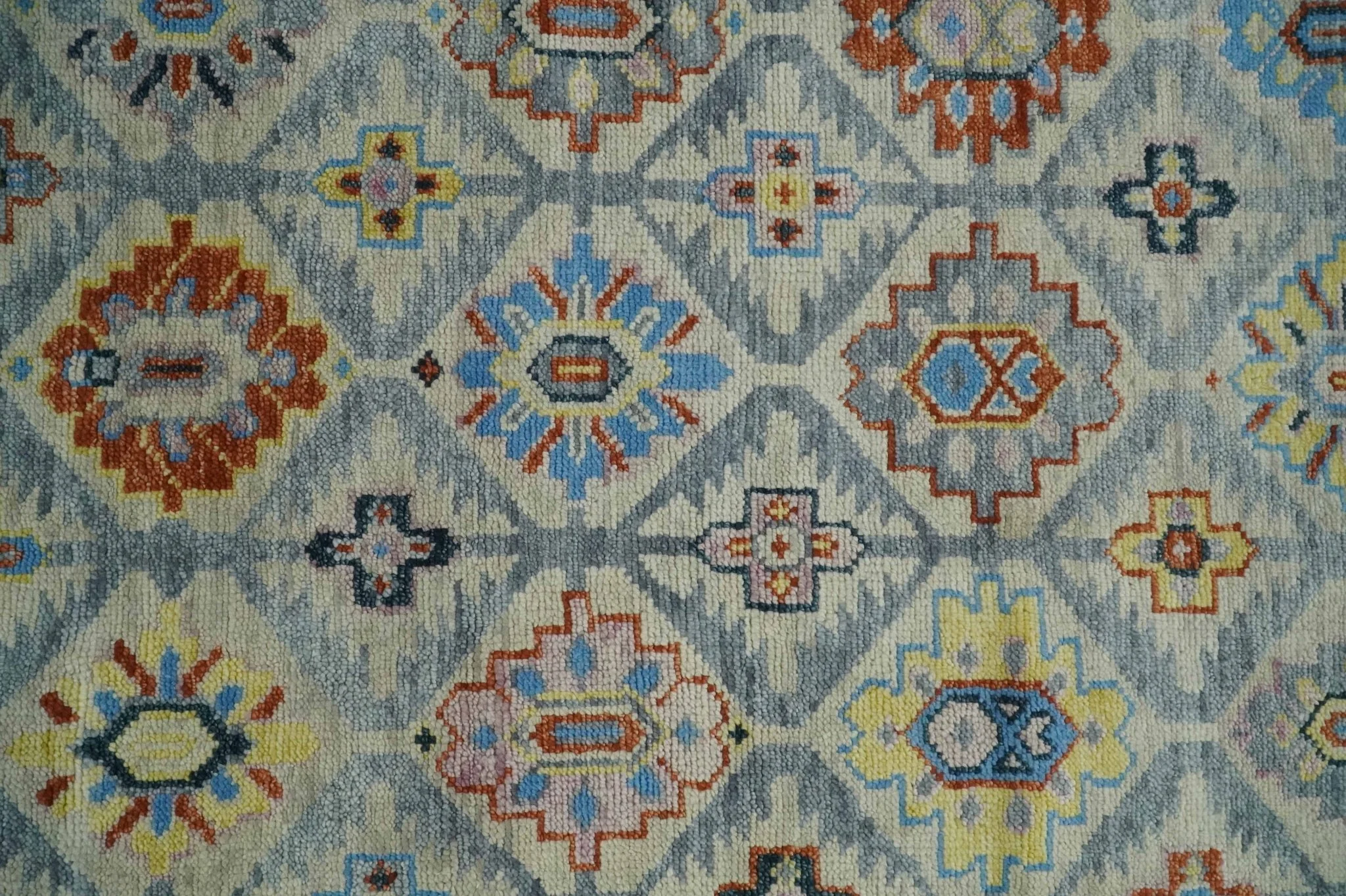 Vibrant Colorful Silver, Blue, Rust and Mustard Traditional Hand Knotted Custom Made Wool Area Rug - Image 9