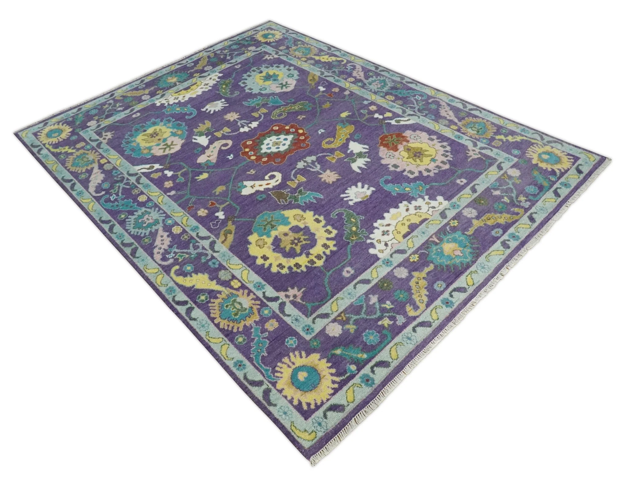 Modern Oushak 9x12 Hand Knotted Persian Purple and Blue Colorful Wool Area Rug | TRDCP850912 - Image 10