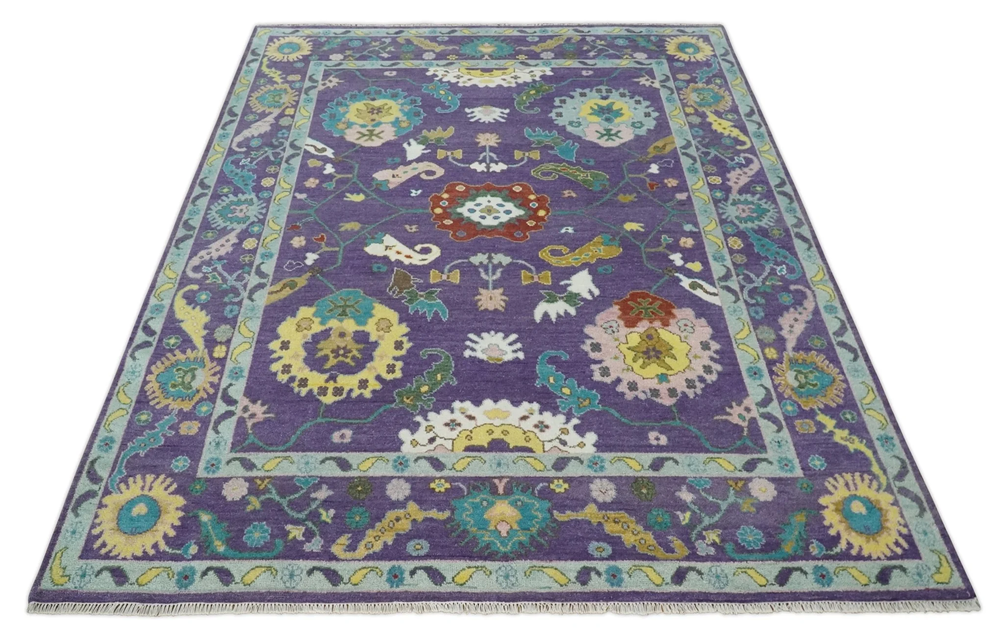 Modern Oushak 9x12 Hand Knotted Persian Purple and Blue Colorful Wool Area Rug | TRDCP850912 - Image 11