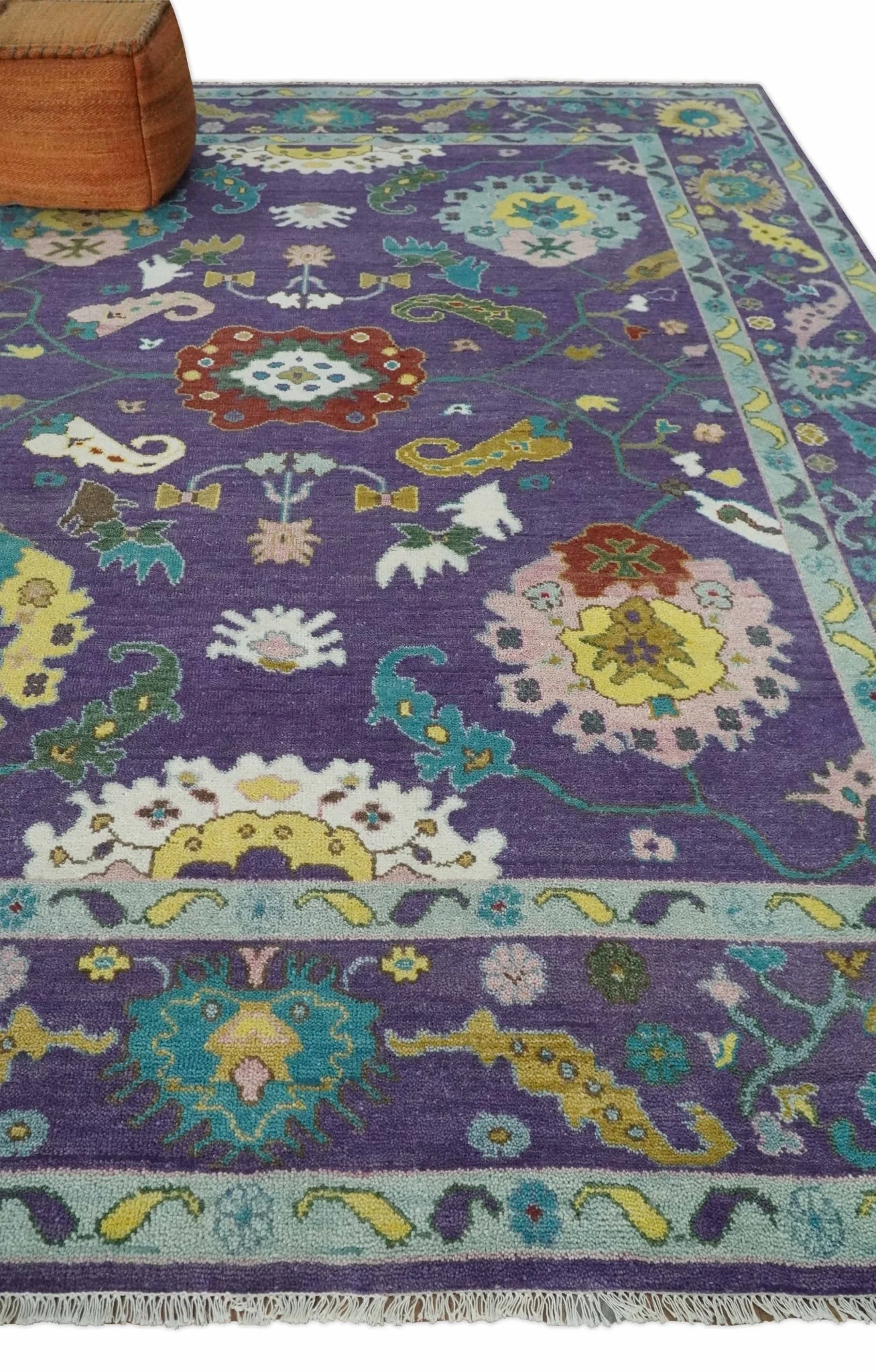 Modern Oushak 9x12 Hand Knotted Persian Purple and Blue Colorful Wool Area Rug | TRDCP850912 - Image 3