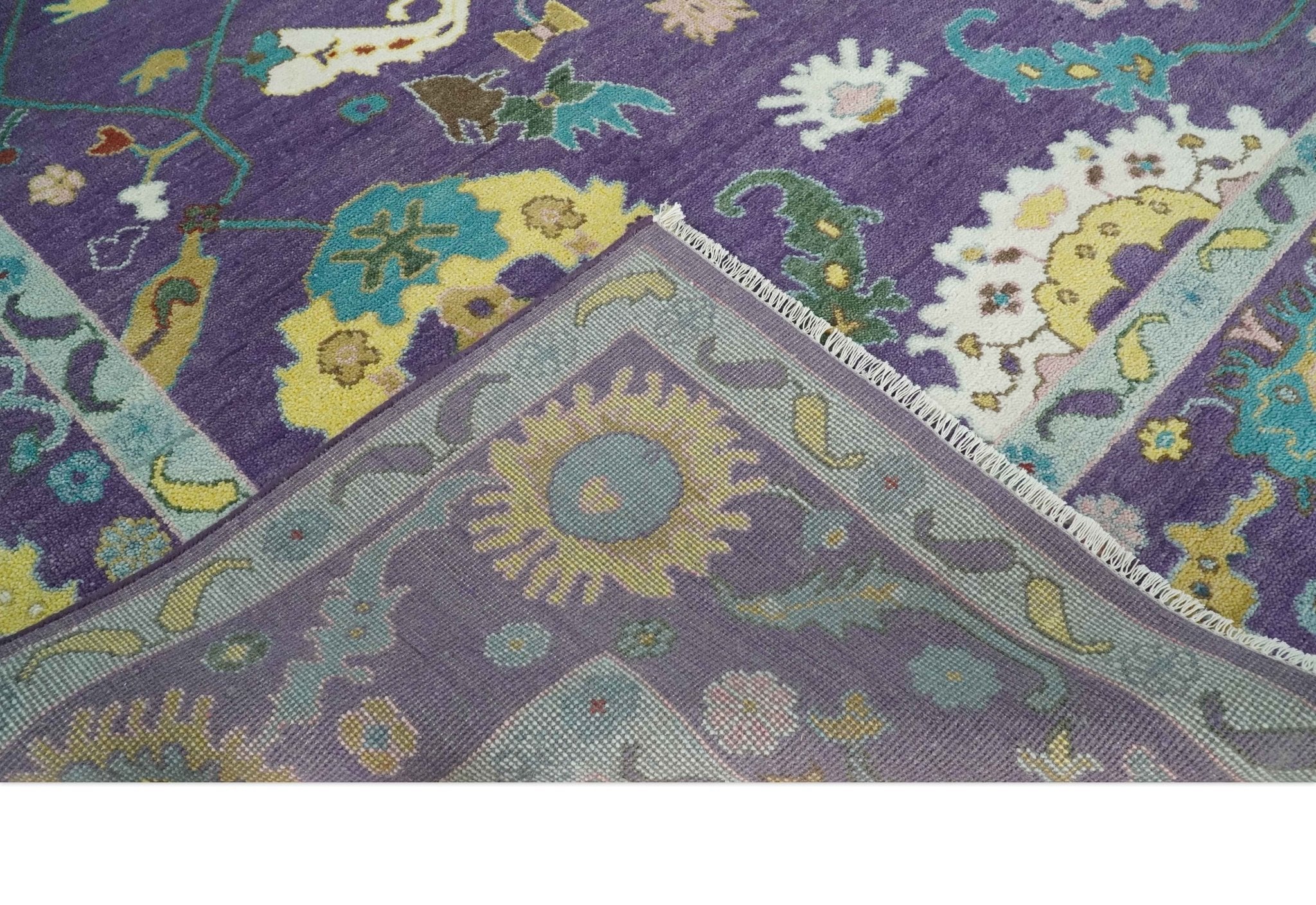Modern Oushak 9x12 Hand Knotted Persian Purple and Blue Colorful Wool Area Rug | TRDCP850912 - Image 7