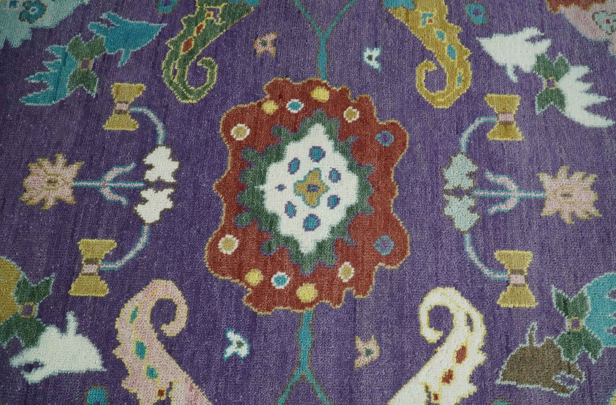 Modern Oushak 9x12 Hand Knotted Persian Purple and Blue Colorful Wool Area Rug | TRDCP850912 - Image 9