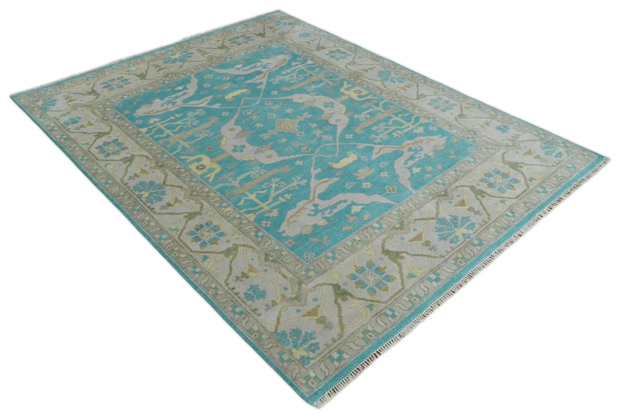 Modern Oushak Hand Knotted 8x10 Persian Blue and Silver Antique Wool Area Rug | TRDCP912810 - Image 10