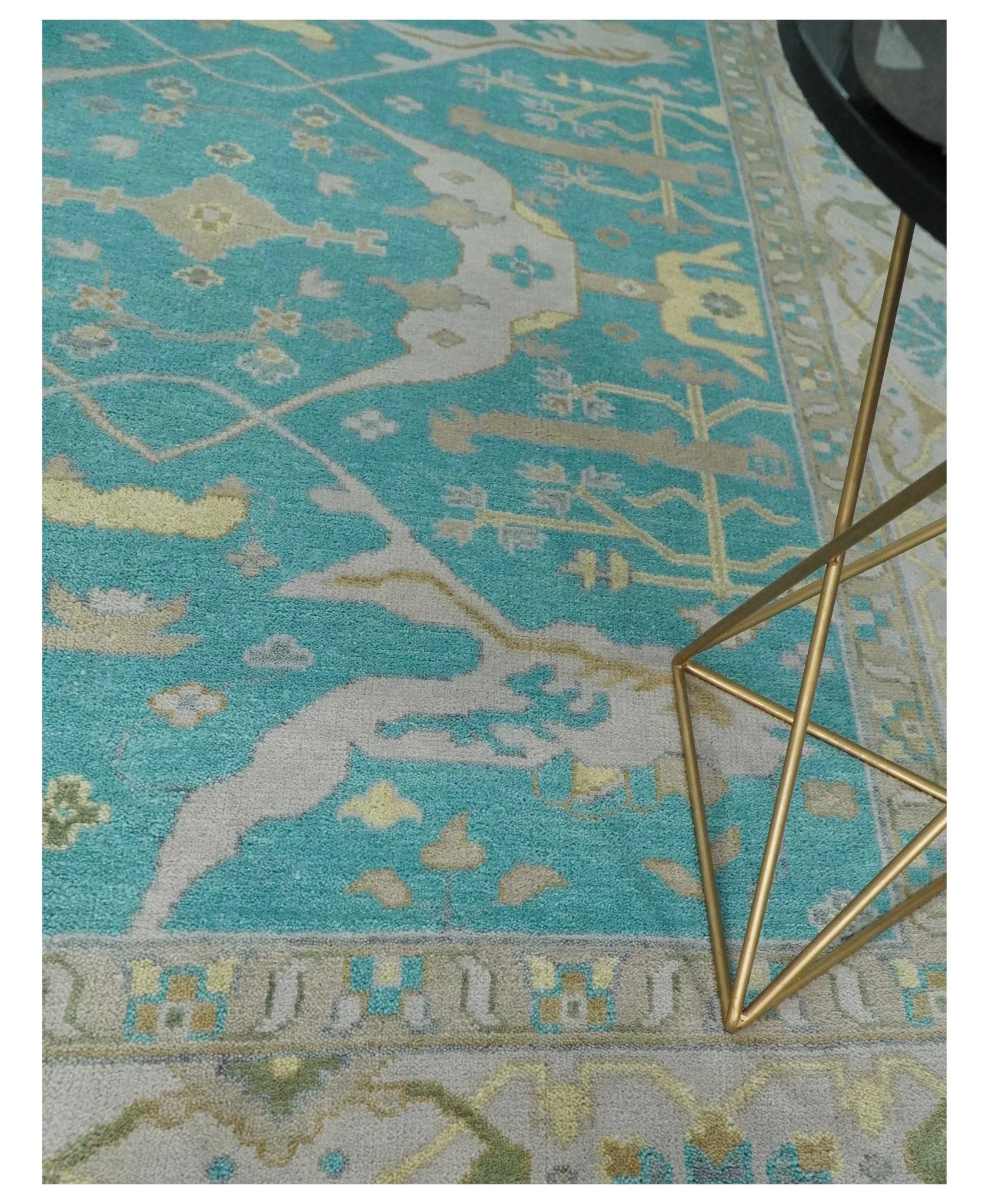 Modern Oushak Hand Knotted 8x10 Persian Blue and Silver Antique Wool Area Rug | TRDCP912810 - Image 2