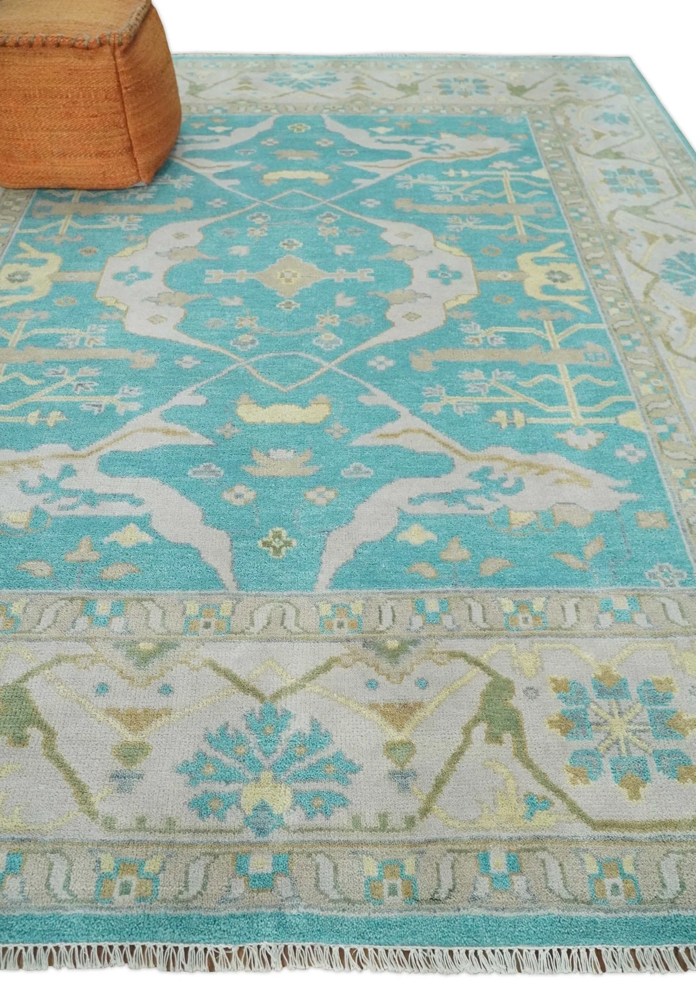 Modern Oushak Hand Knotted 8x10 Persian Blue and Silver Antique Wool Area Rug | TRDCP912810 - Image 3