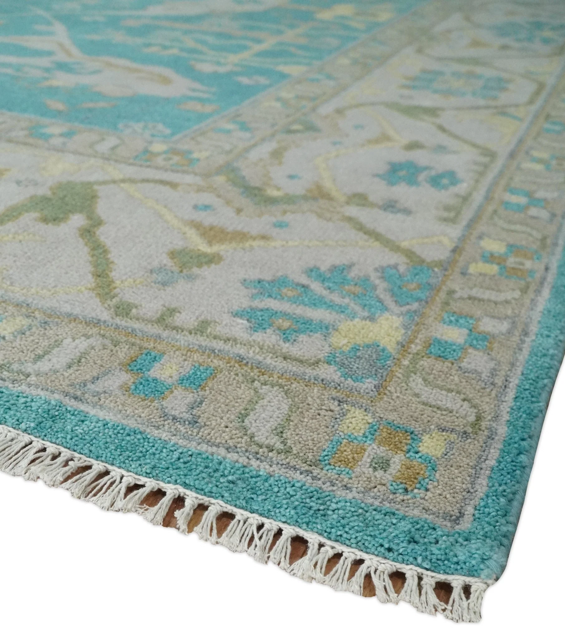 Modern Oushak Hand Knotted 8x10 Persian Blue and Silver Antique Wool Area Rug | TRDCP912810 - Image 5