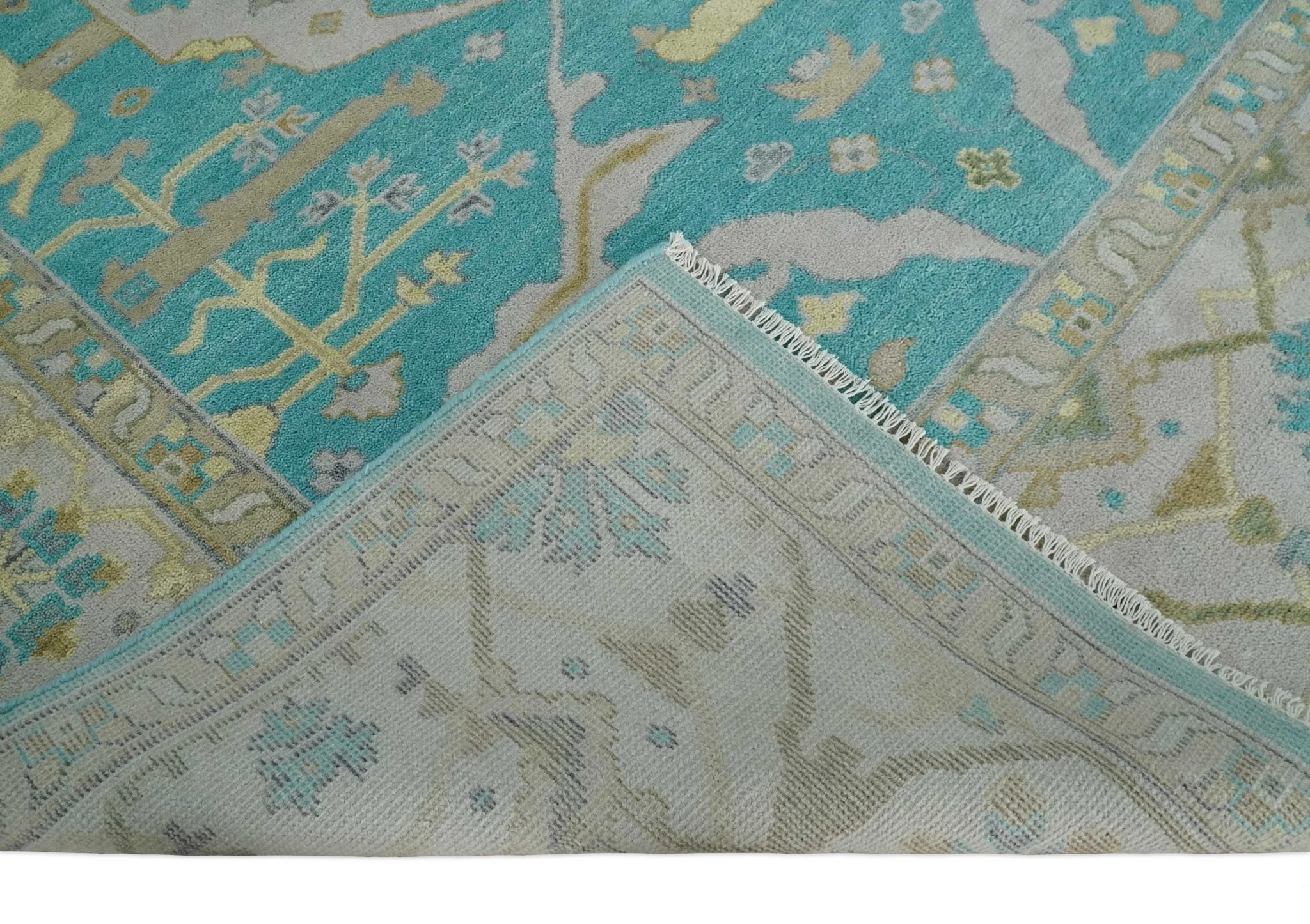 Modern Oushak Hand Knotted 8x10 Persian Blue and Silver Antique Wool Area Rug | TRDCP912810 - Image 7