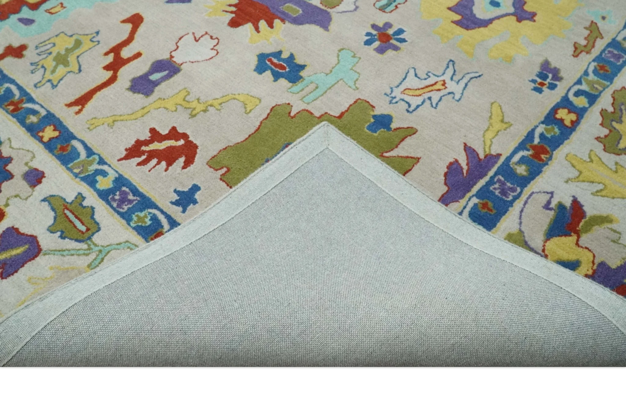 Modern Oushak Rug Hand Tufted Ivory and Blue Colorful Rug, Kids, Living Room and Bedroom Rug - Image 4