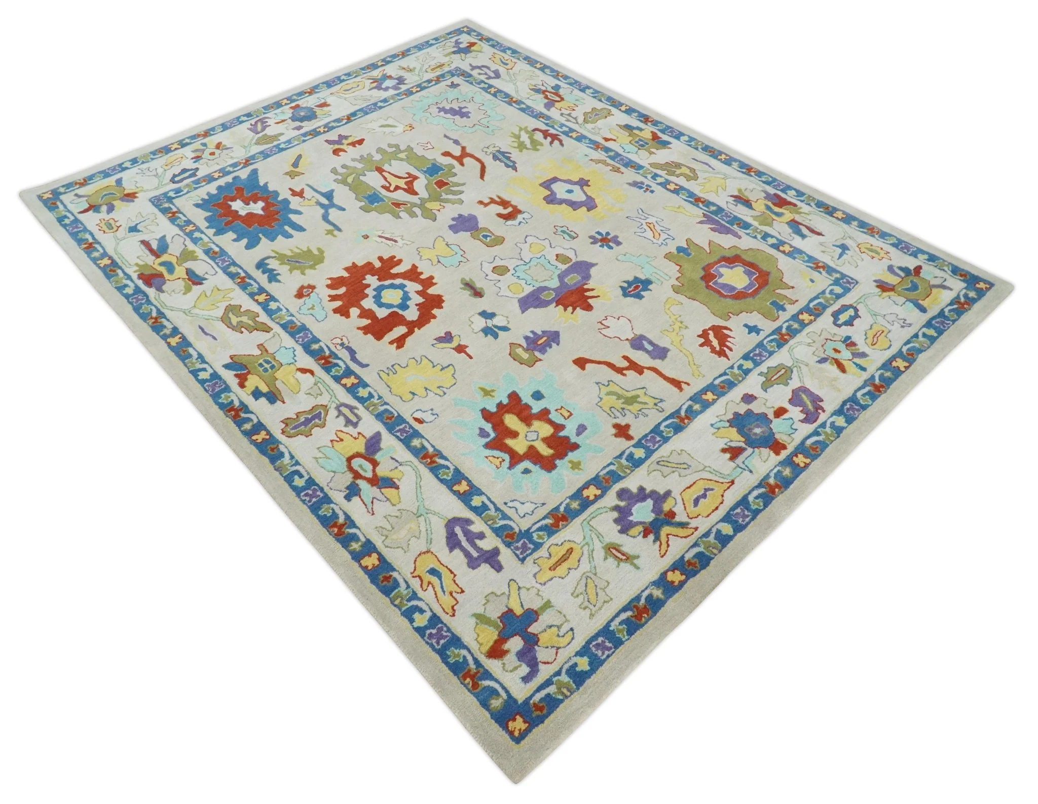 Modern Oushak Rug Hand Tufted Ivory and Blue Colorful Rug, Kids, Living Room and Bedroom Rug - Image 5