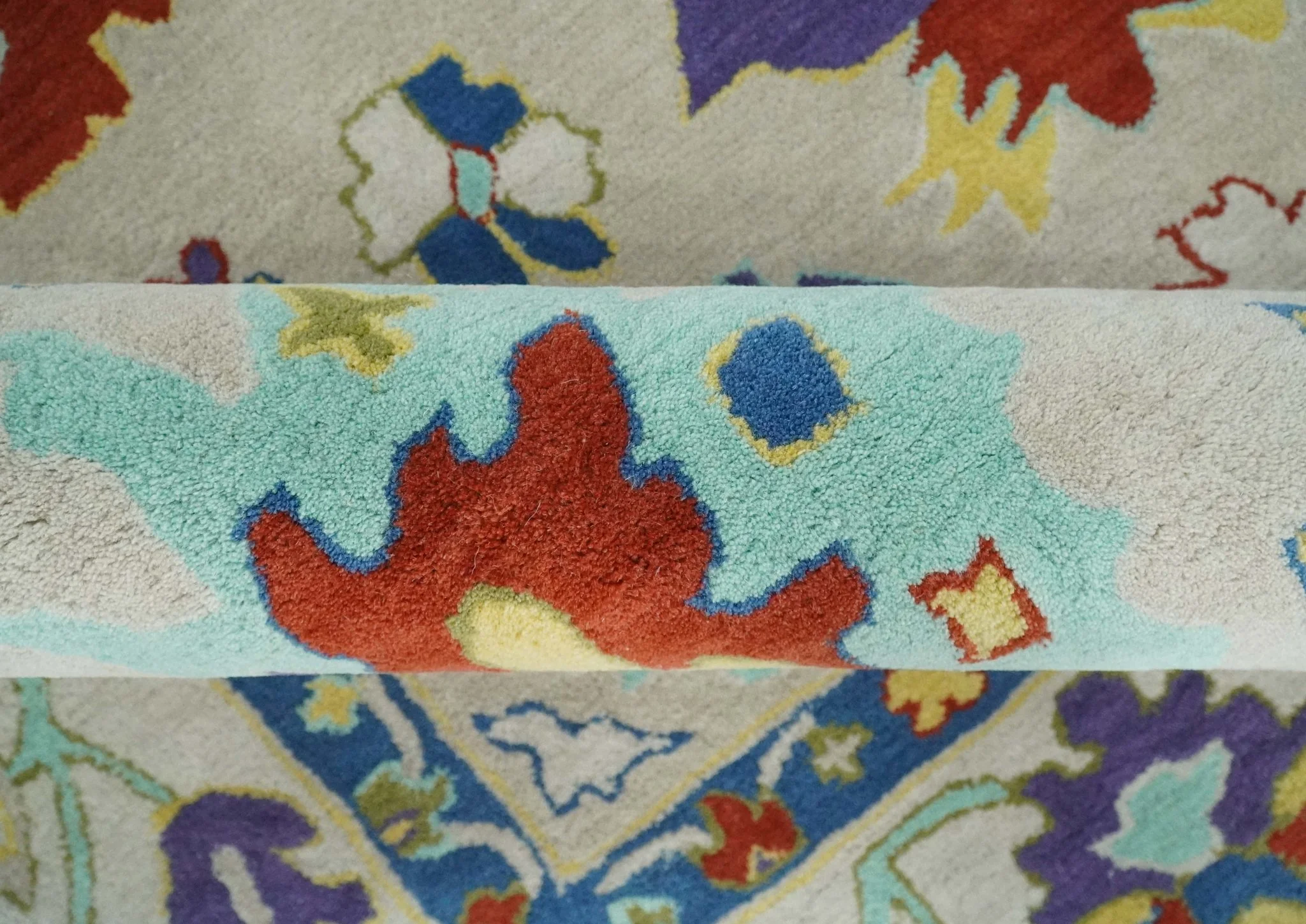Modern Oushak Rug Hand Tufted Ivory and Blue Colorful Rug, Kids, Living Room and Bedroom Rug - Image 6