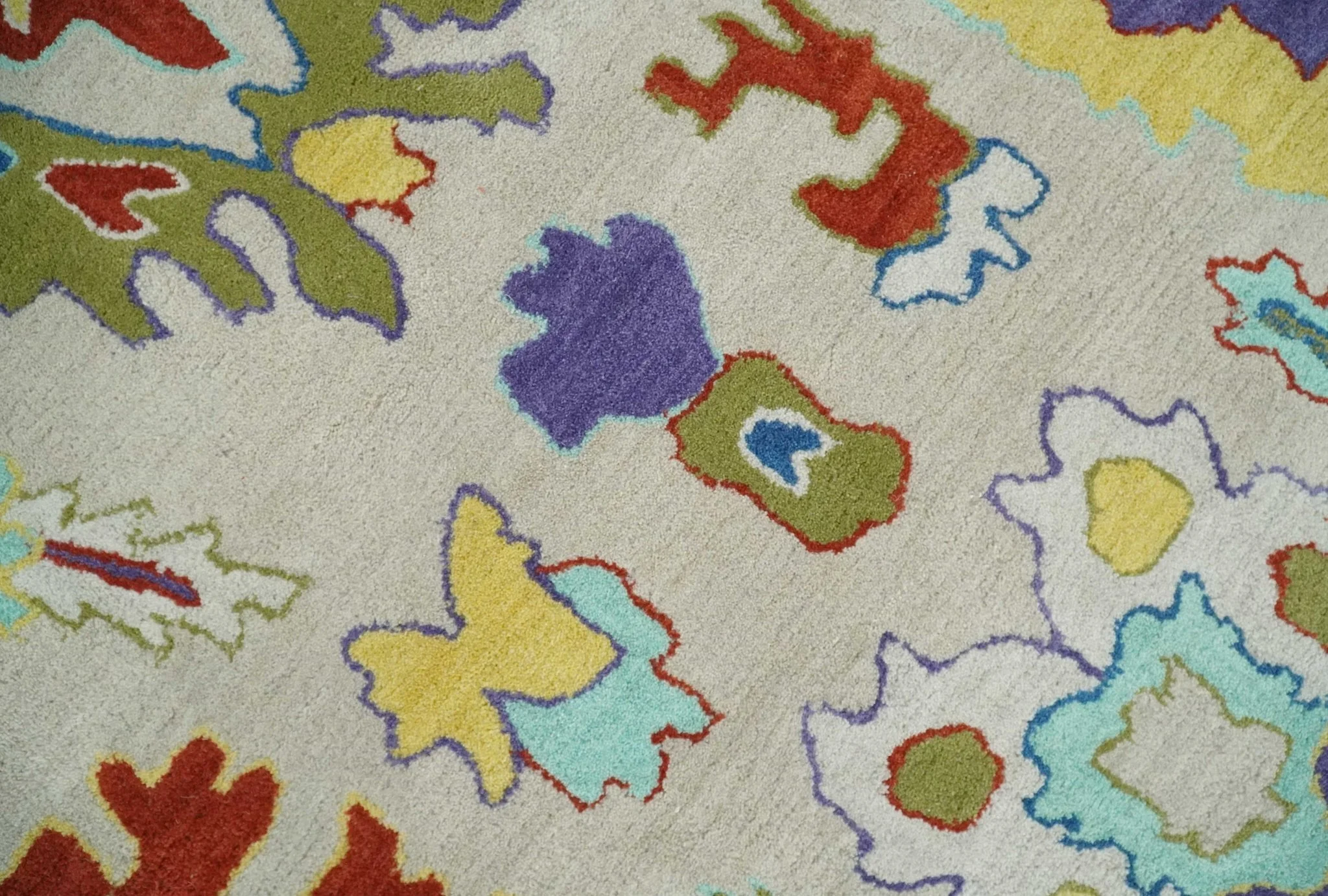 Modern Oushak Rug Hand Tufted Ivory and Blue Colorful Rug, Kids, Living Room and Bedroom Rug - Image 9