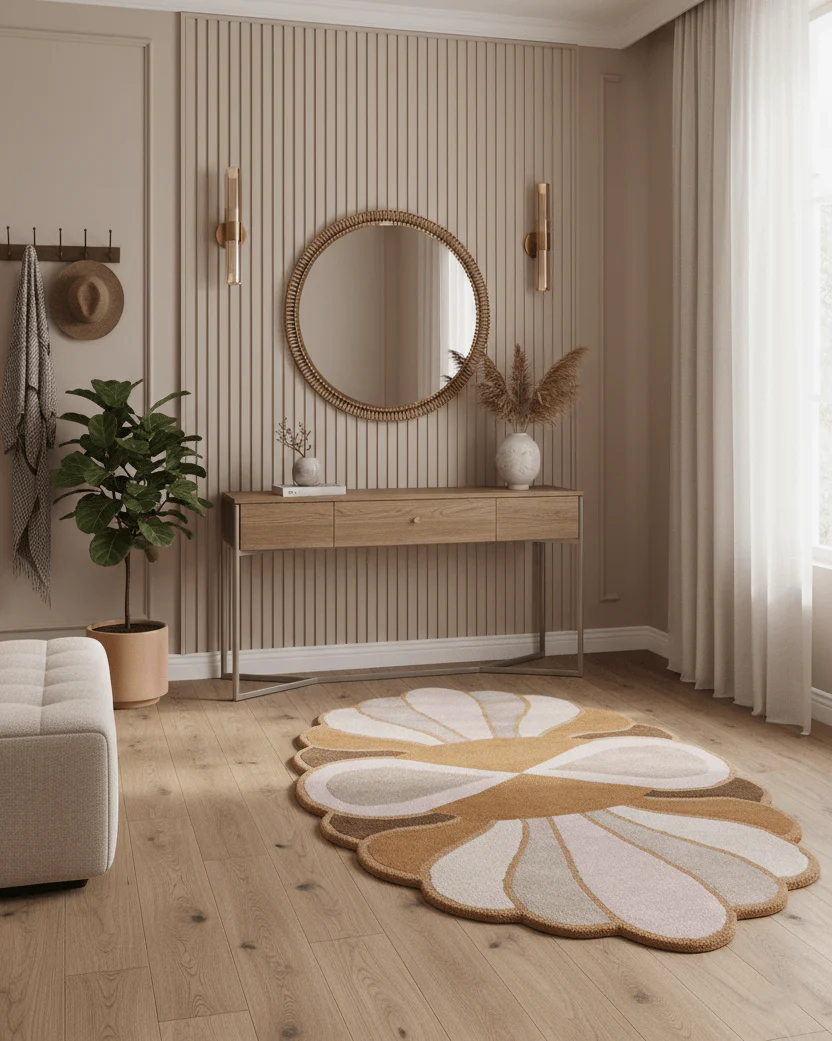 Modern Petal Camel Hand Tufted 5x8 Wool Area Rug - Image 2