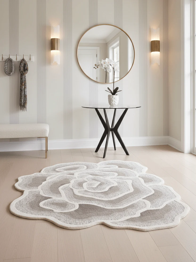 Modern Petal Layers Ivory Hand Tufted 6x8 Wool Area Rug - Image 2