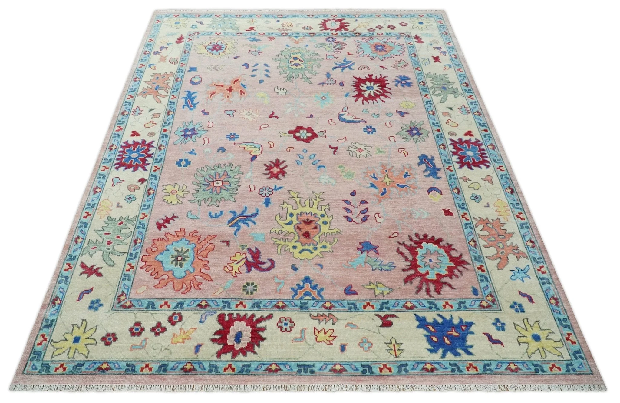 Modern Pink Rug 8x10 and 9x12 Wool Colorful Hand knotted Oushak Area Rug - Image 10