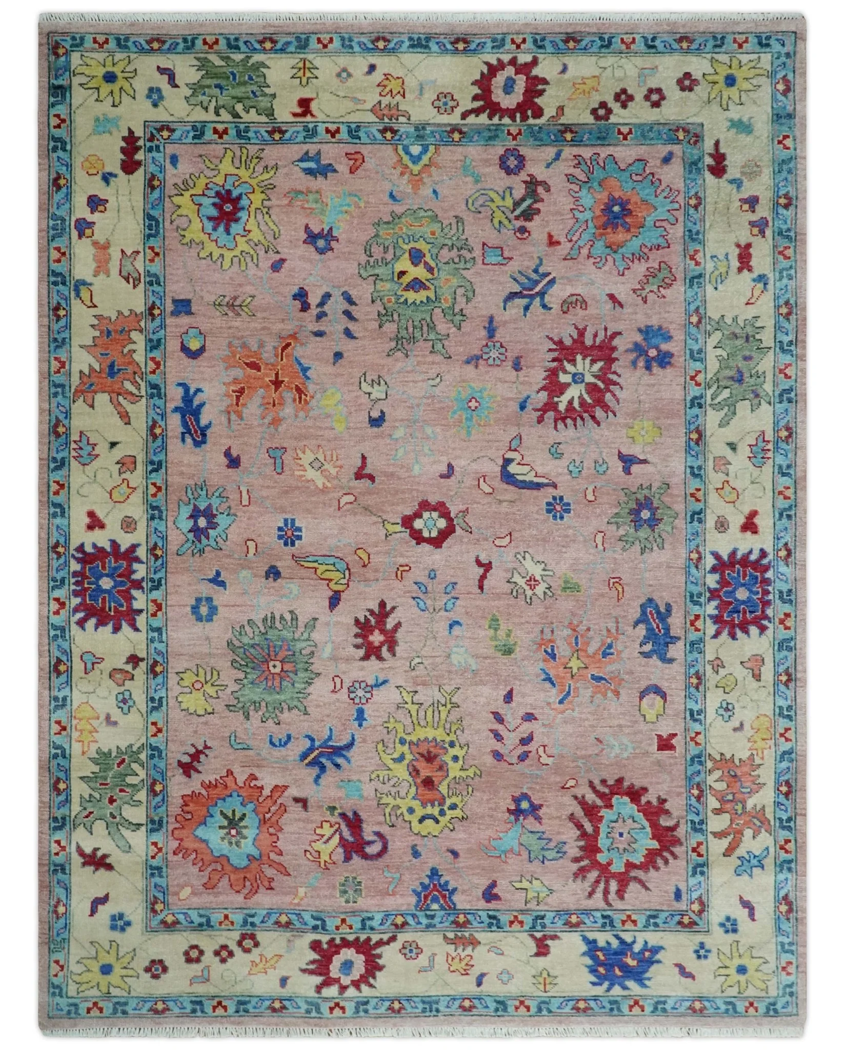 Modern Pink Rug 8x10 and 9x12 Wool Colorful Hand knotted Oushak Area Rug - Image 11