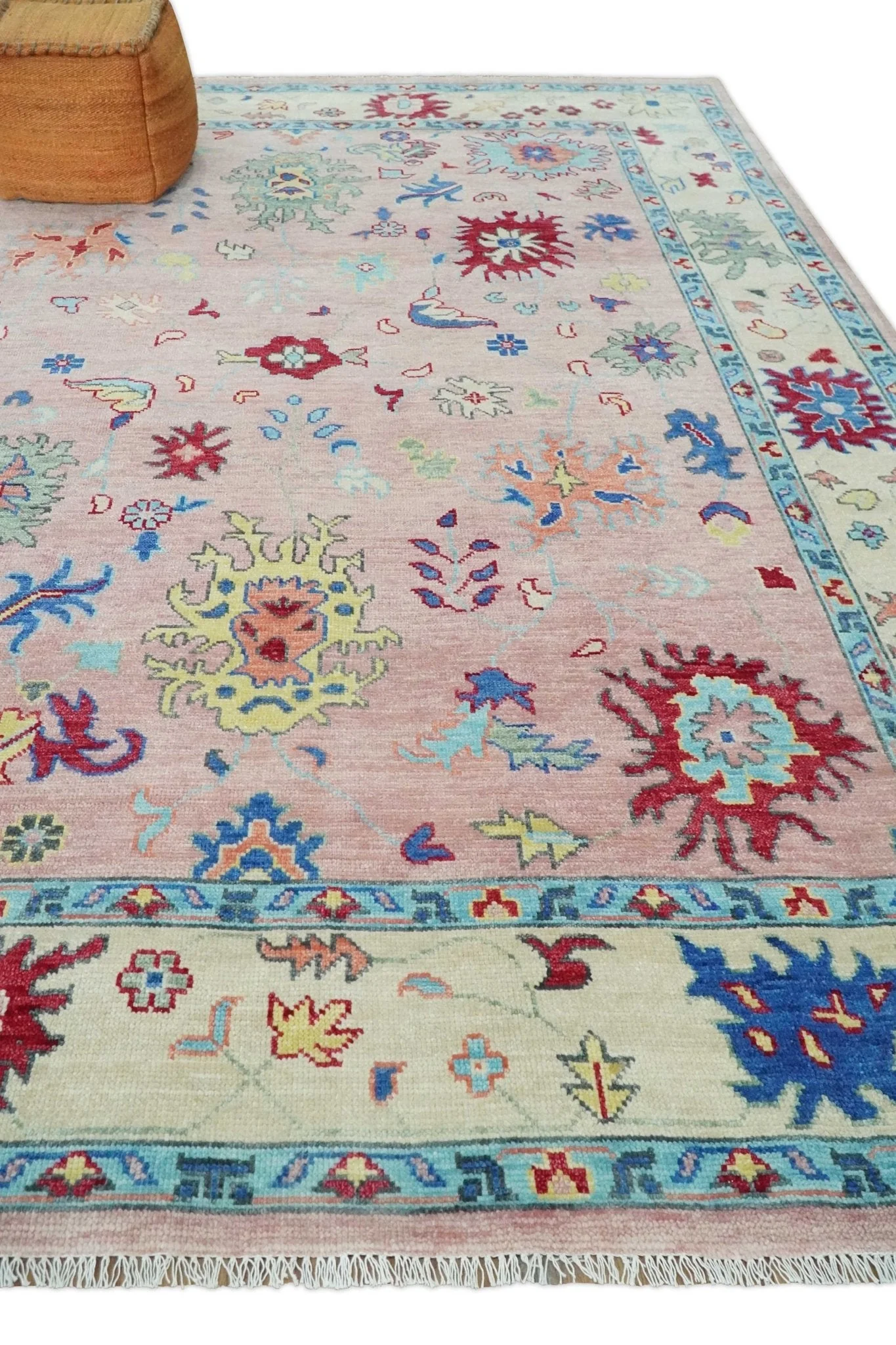 Modern Pink Rug 8x10 and 9x12 Wool Colorful Hand knotted Oushak Area Rug - Image 3