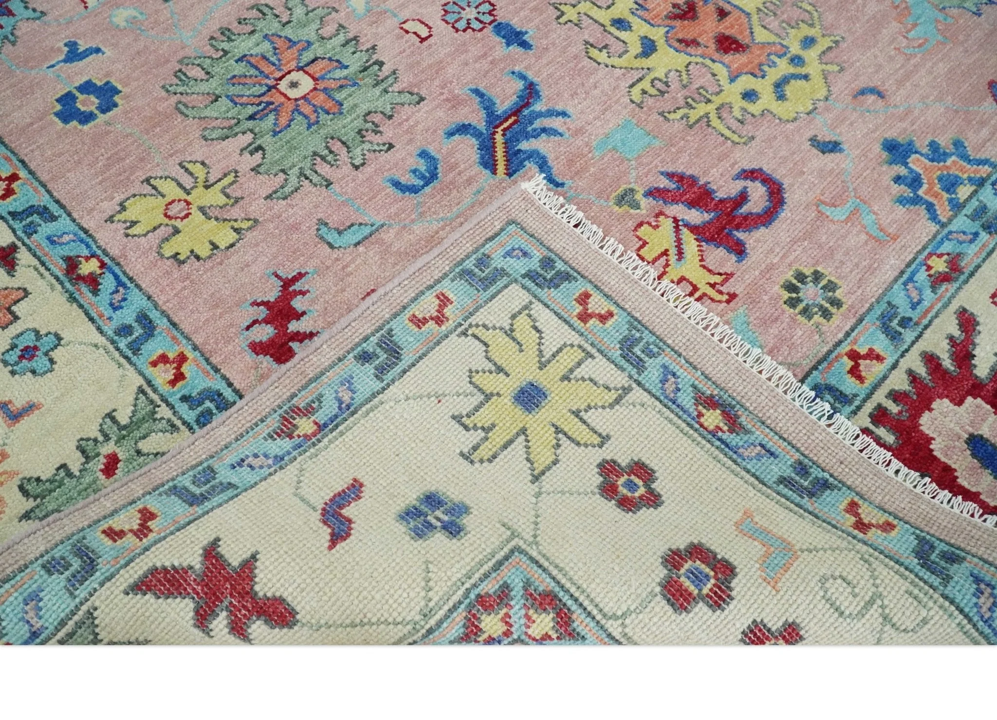 Modern Pink Rug 8x10 and 9x12 Wool Colorful Hand knotted Oushak Area Rug - Image 6