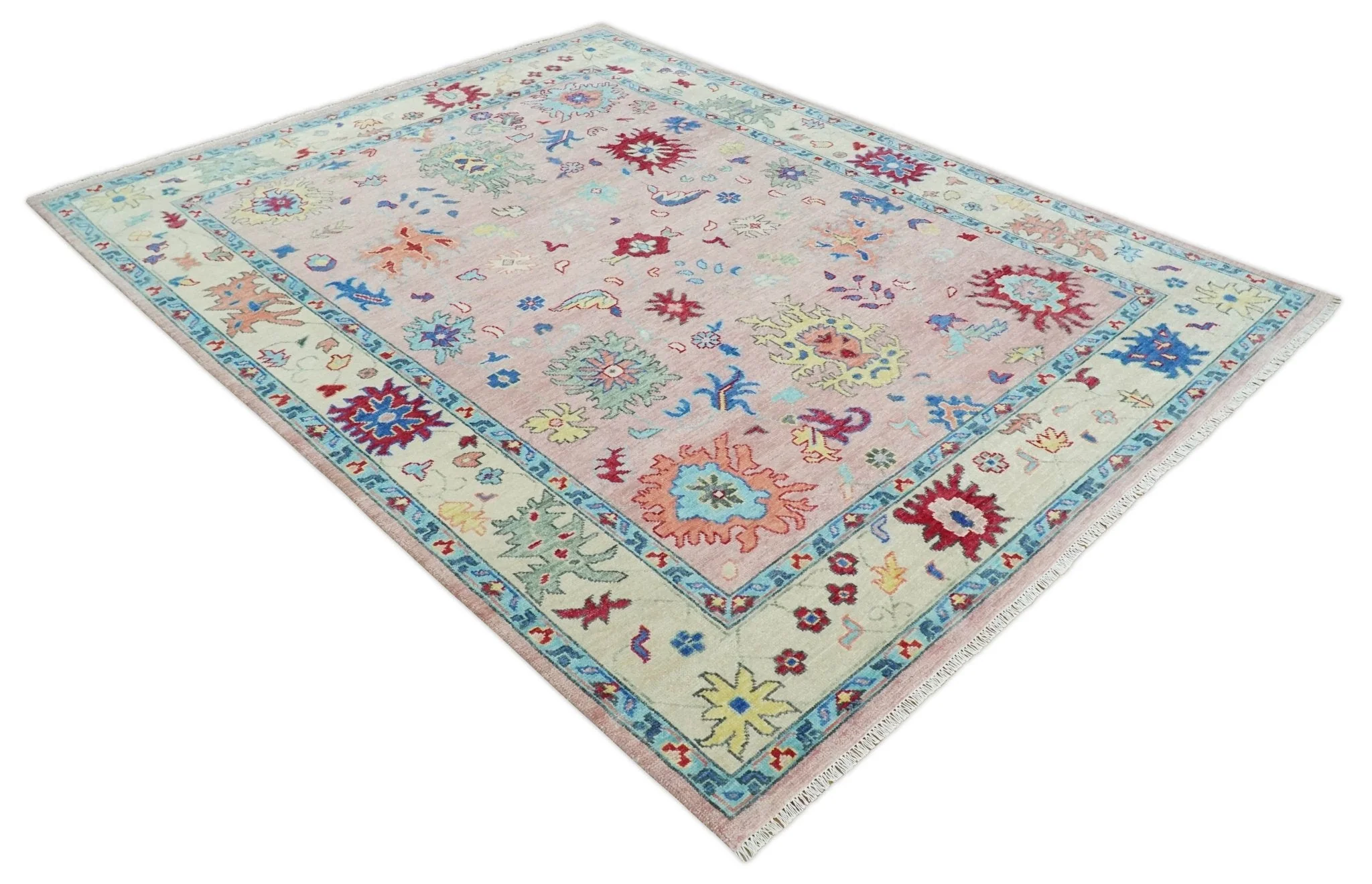 Modern Pink Rug 8x10 and 9x12 Wool Colorful Hand knotted Oushak Area Rug - Image 9