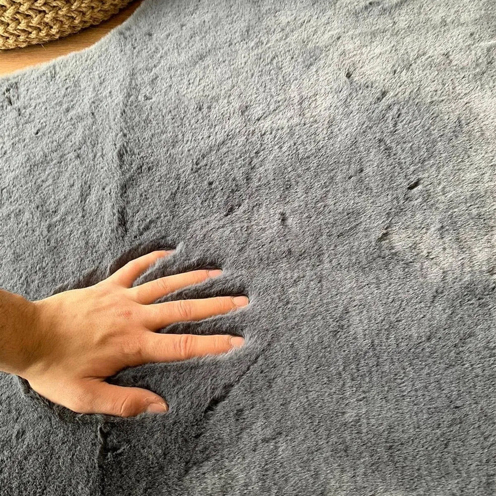 Modern Faux Rabbit Charcoal Machine Washable Silk Rug - Image 3
