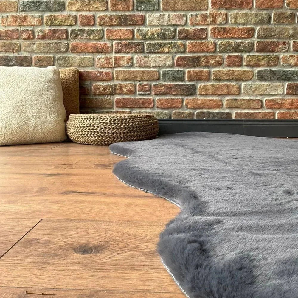 Modern Faux Rabbit Charcoal Machine Washable Silk Rug - Image 4