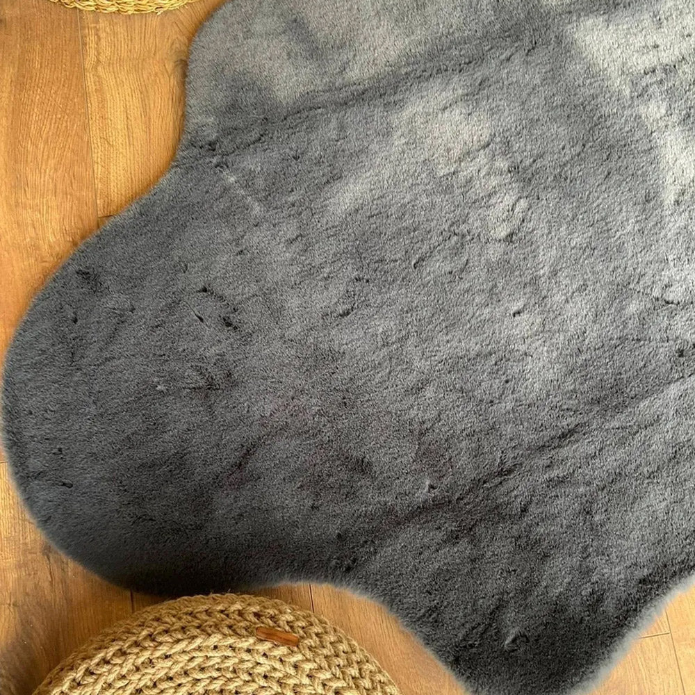 Modern Faux Rabbit Charcoal Machine Washable Silk Rug - Image 6