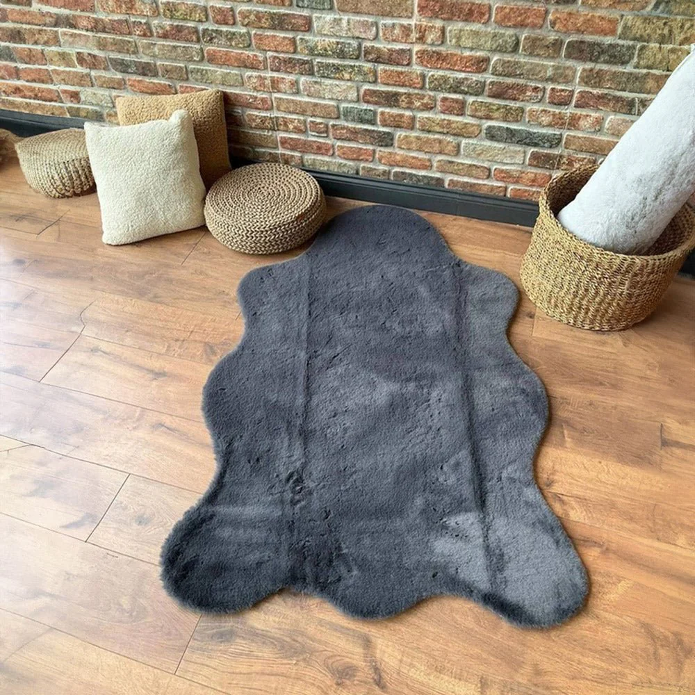 Modern Faux Rabbit Charcoal Machine Washable Silk Rug - Image 7