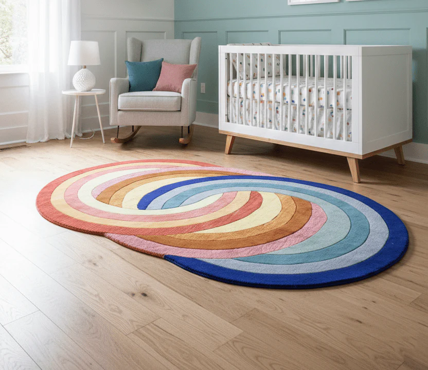 Modern Rings Golden Hand Tufted 5x7 Wool Area Rug - Image 2