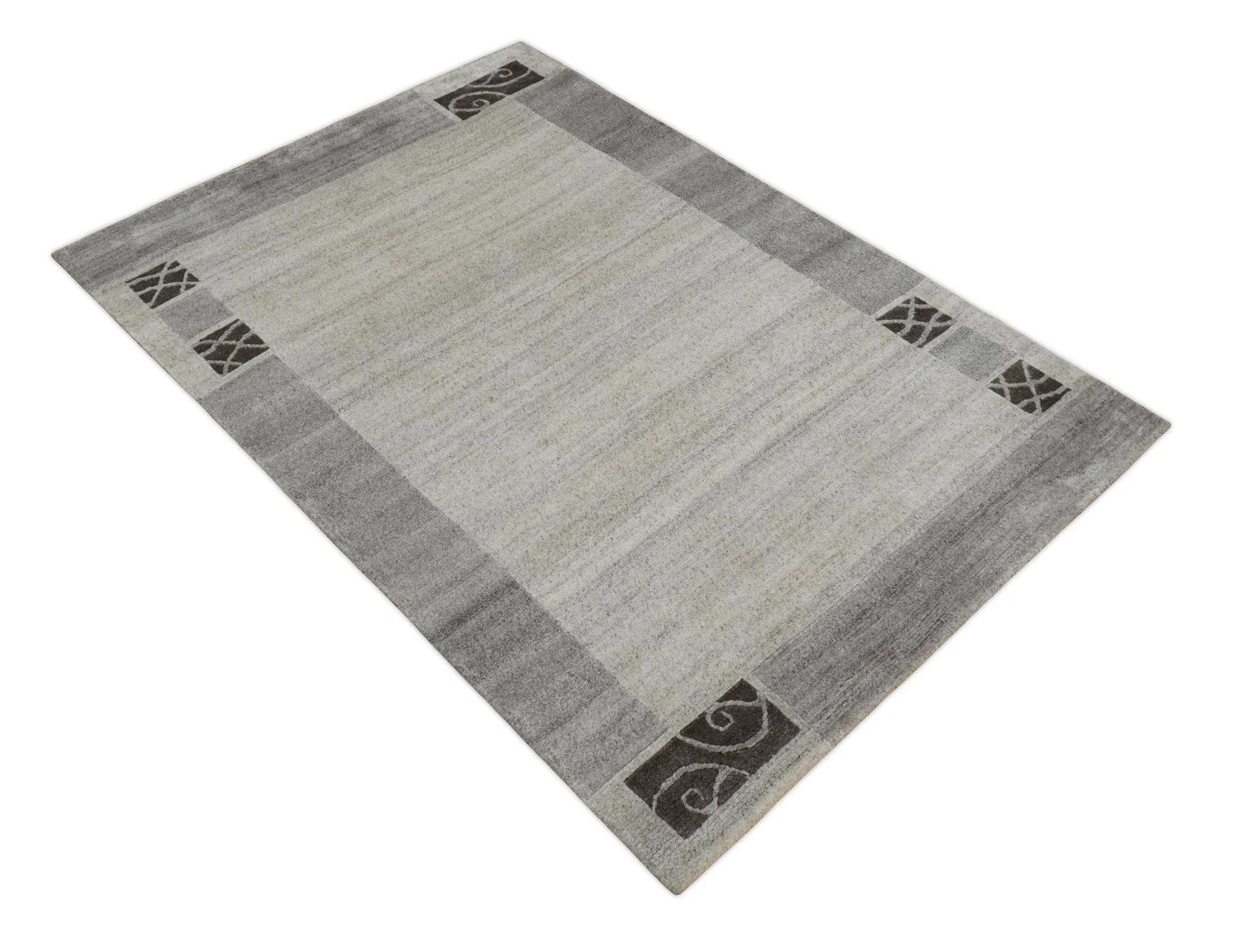 Modern Scandinavian 4.7x6.5 Brown and Silver Wool Hand Woven Area Rug | HL47 - Image 10