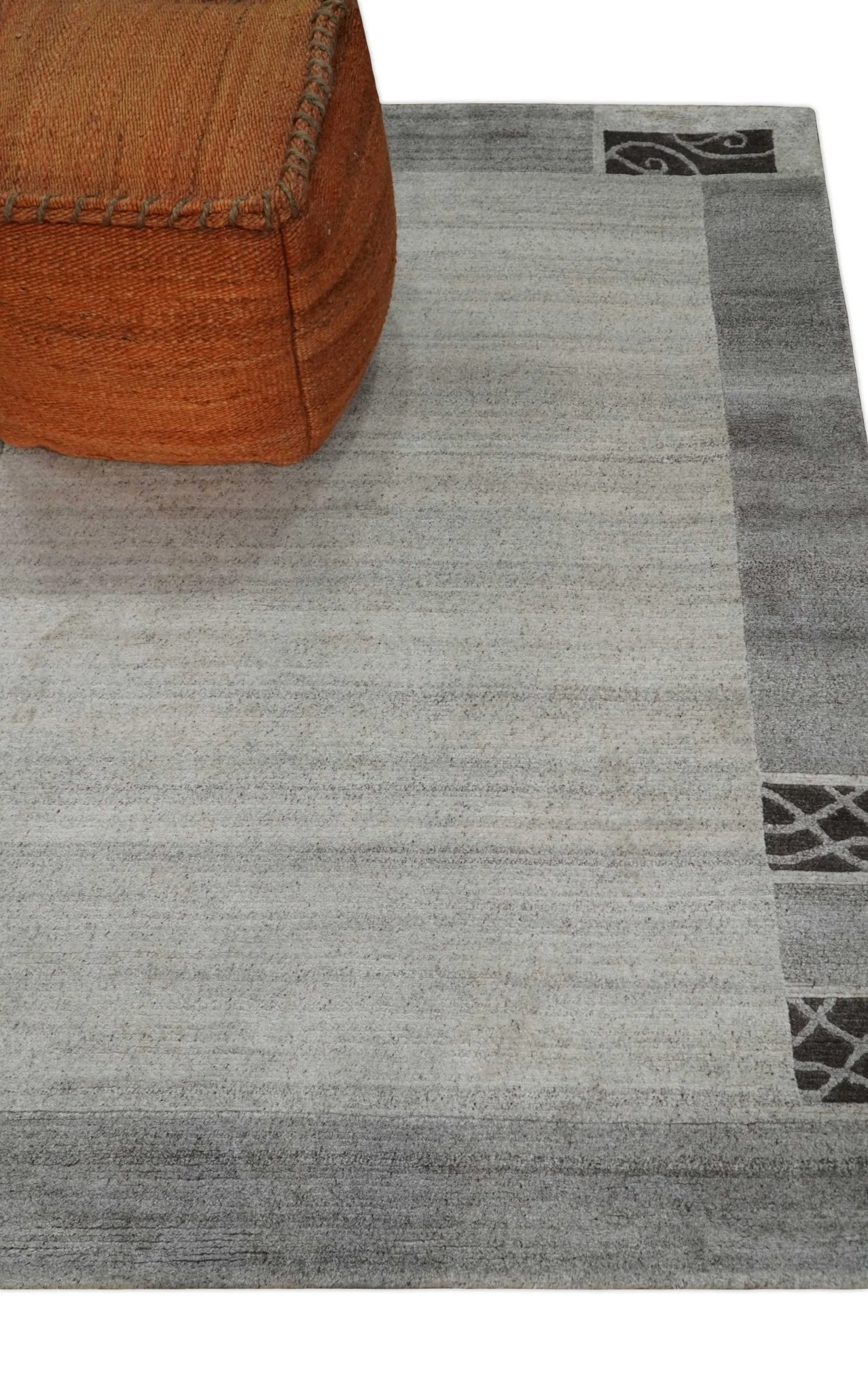 Modern Scandinavian 4.7x6.5 Brown and Silver Wool Hand Woven Area Rug | HL47 - Image 3