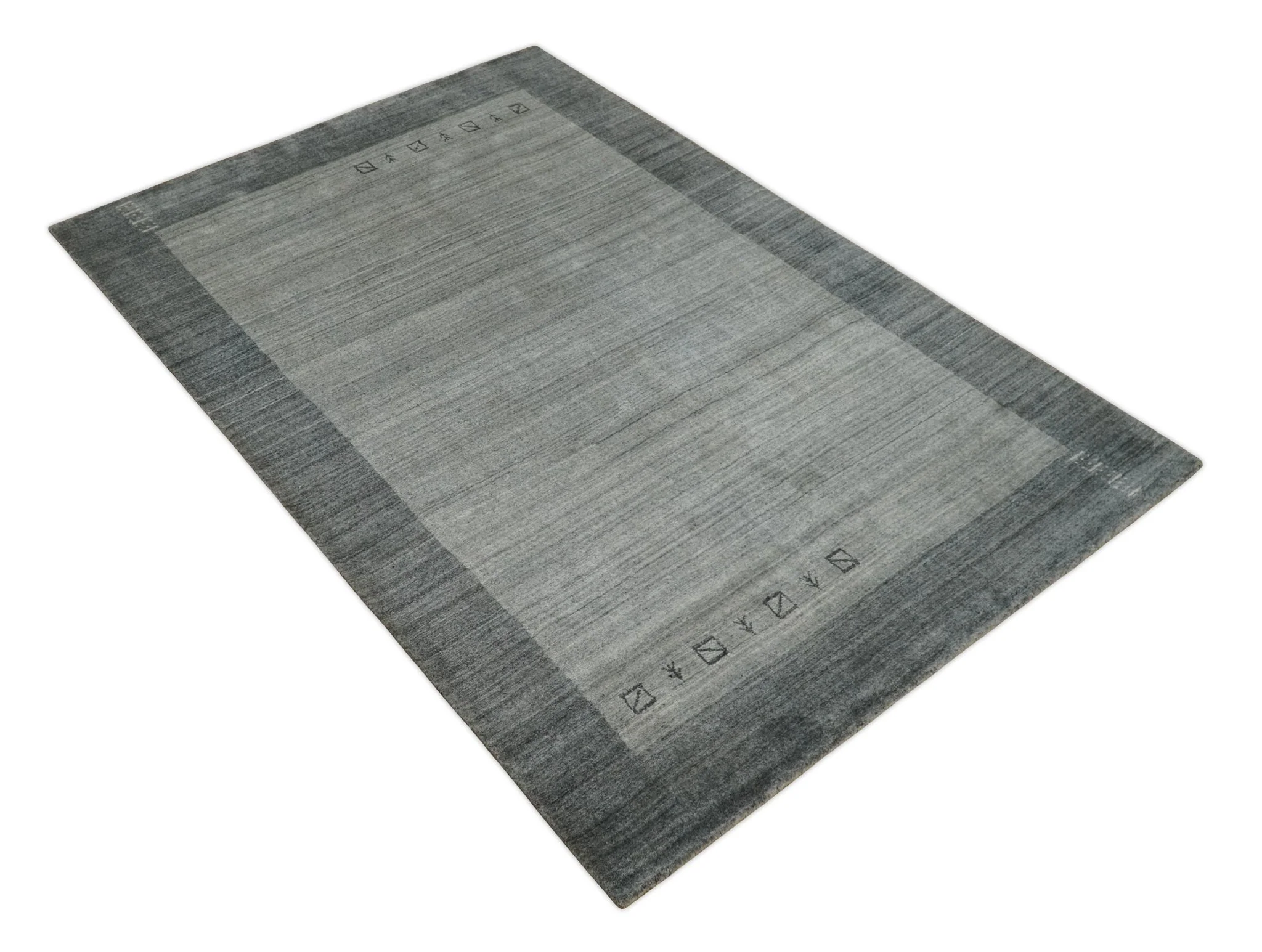 Modern Scandinavian 5x6.5 Gray and Silver Blended Wool Hand Woven Area Rug | HL48 - Image 10
