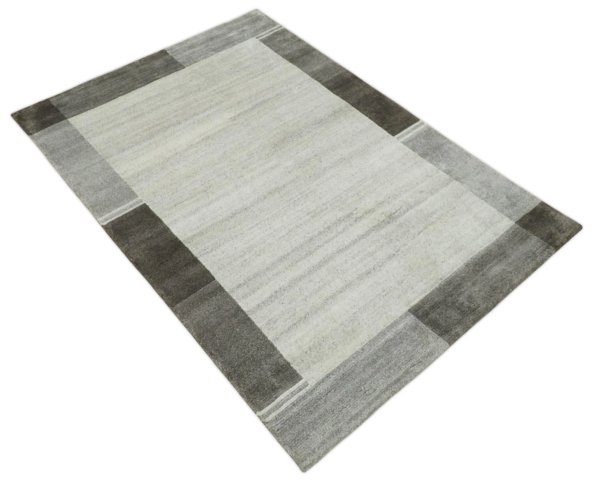Modern Scandinavian 6x8 Ivory and Silver Wool Hand Woven Area Rug | HL16 - Image 4