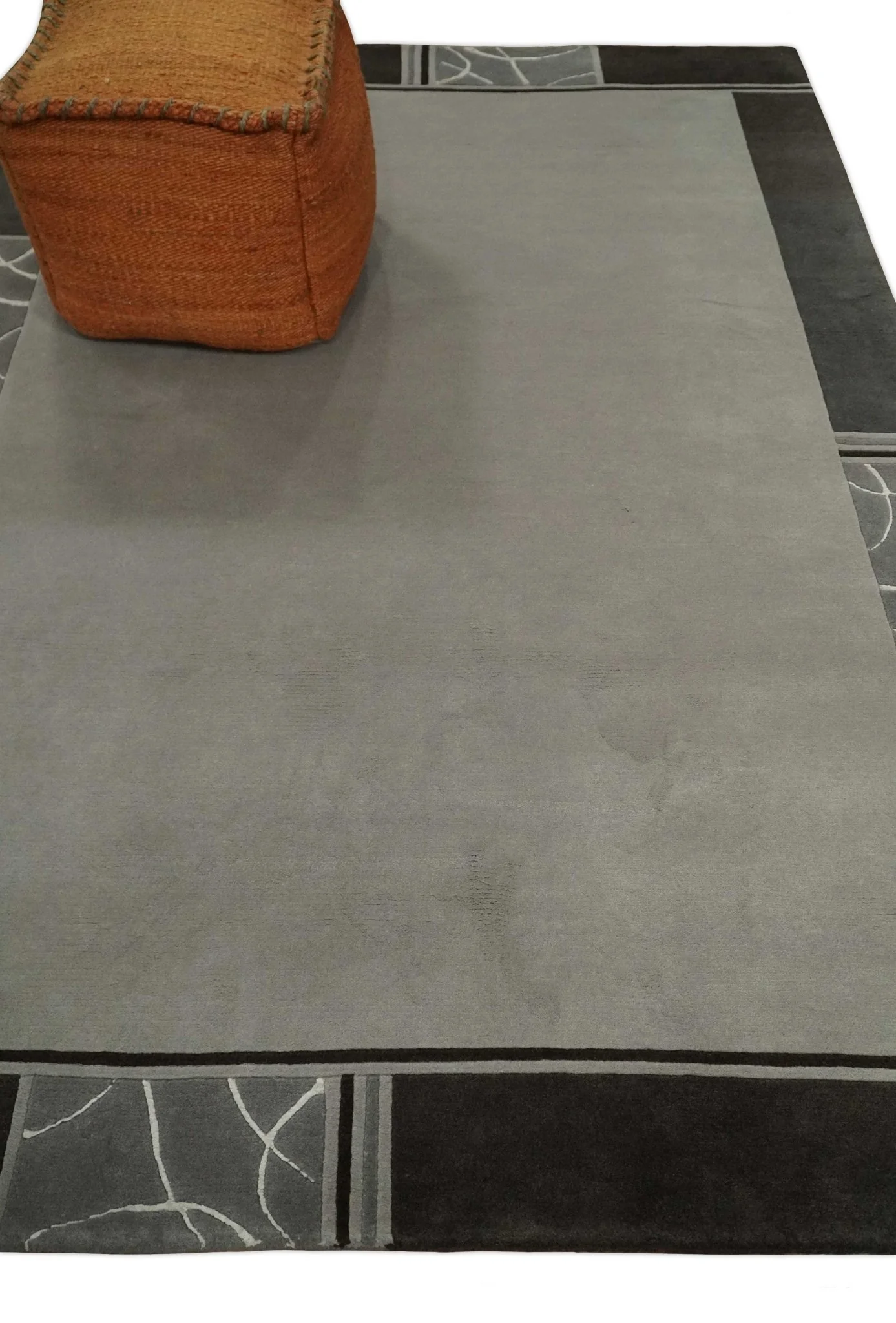 Modern Scandinavian 6x8 Silver and Charcoal Wool Hand Woven Area Rug | HL9 - Image 3