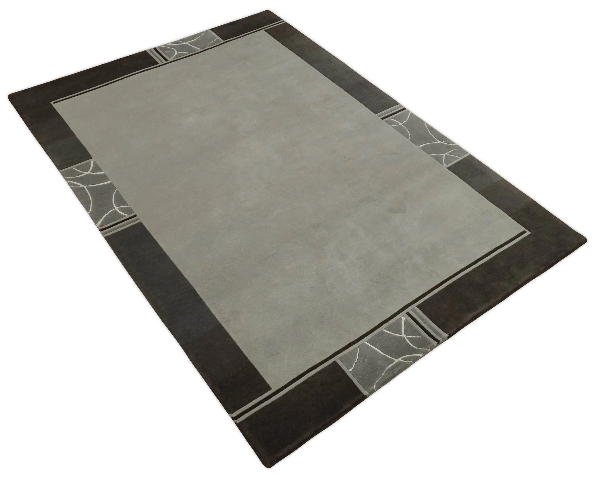 Modern Scandinavian 6x8 Silver and Charcoal Wool Hand Woven Area Rug | HL9 - Image 4