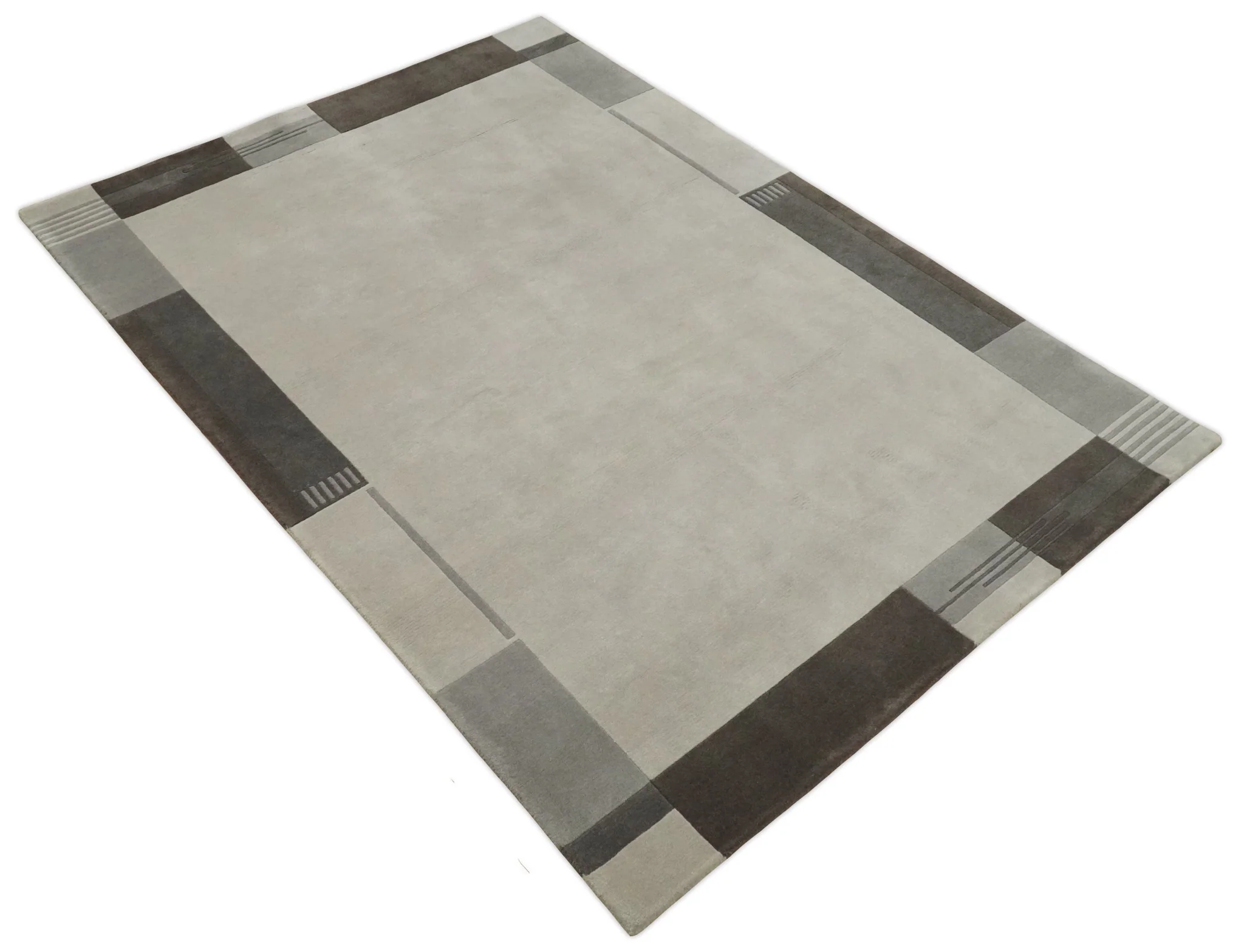 Modern Scandinavian 6x8 Silver and Gray Wool Hand Woven Area Rug | HL8 - Image 4
