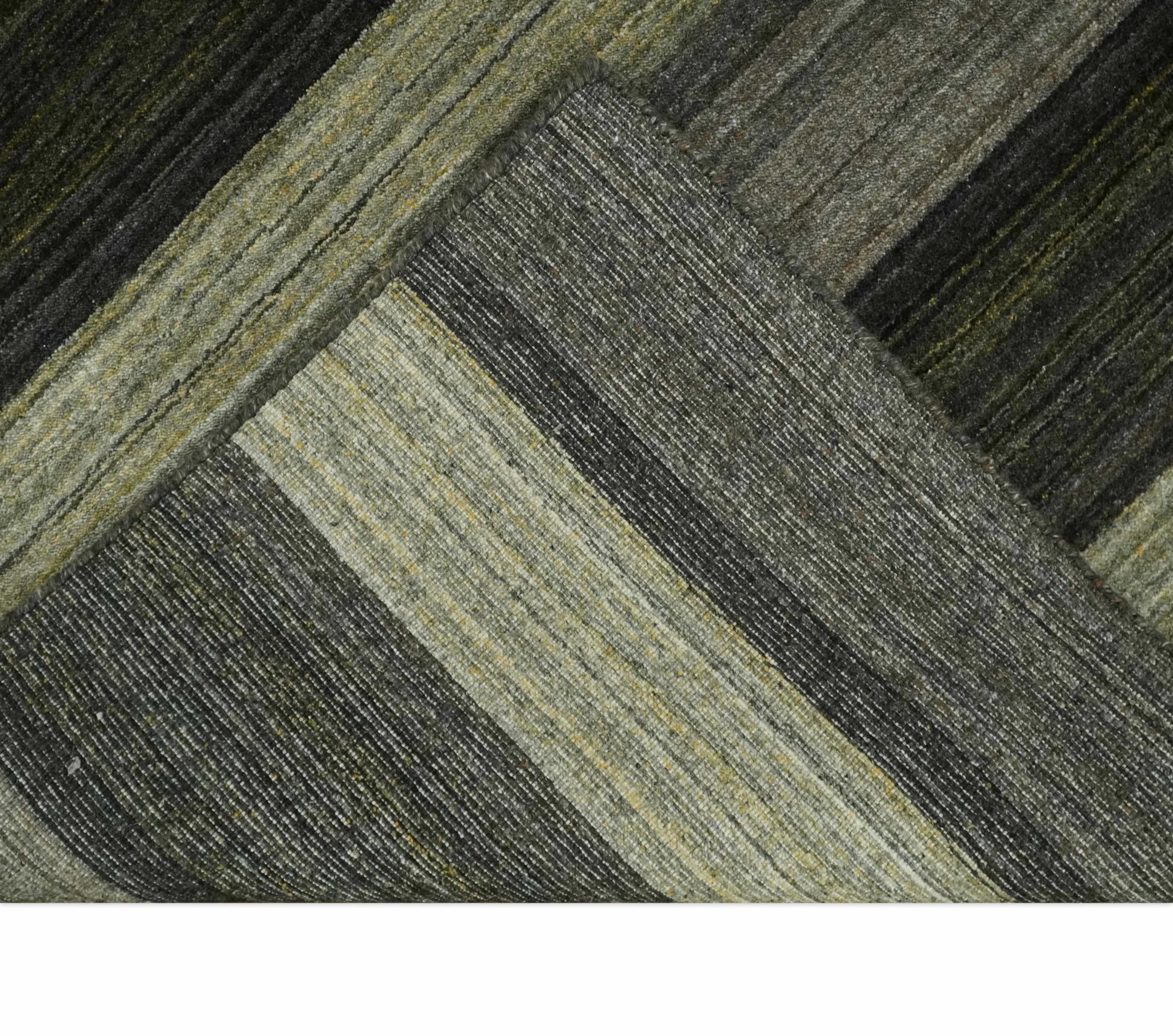 Modern Scandinavian Stripes 5x7 Antique Moss Green and Gray Wool Hand Woven Area Rug | HL20 - Image 5