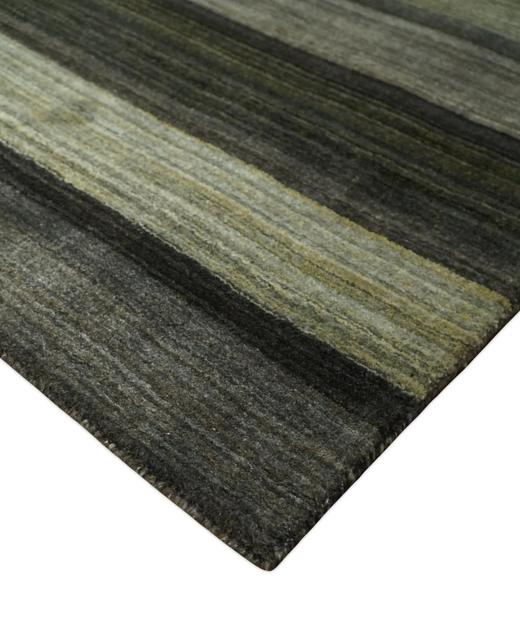 Modern Scandinavian Stripes 5x7 Antique Moss Green and Gray Wool Hand Woven Area Rug | HL20 - Image 7