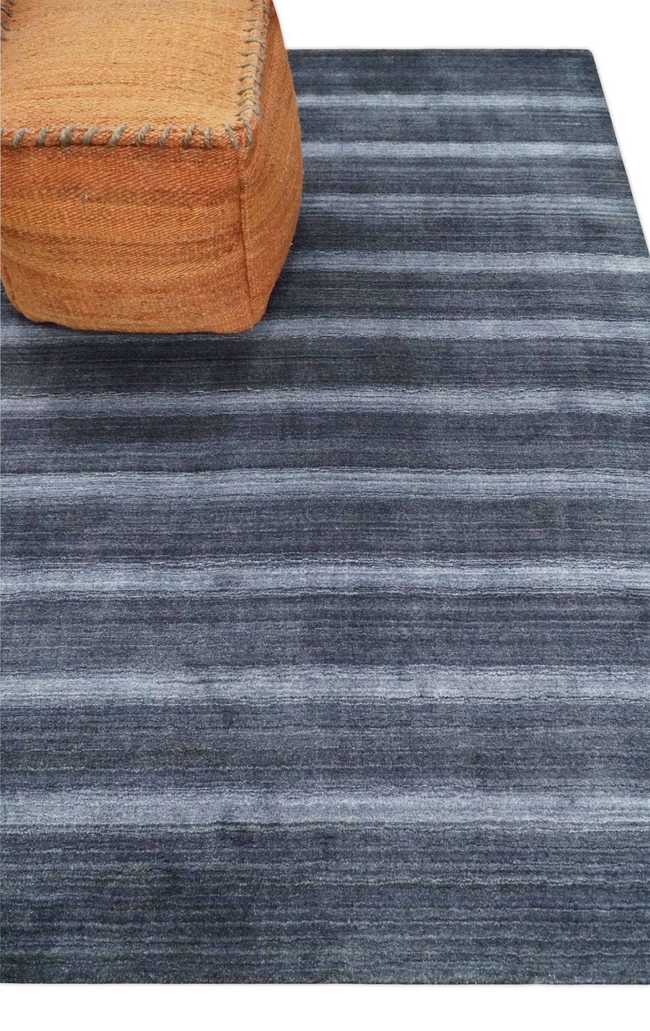 Modern Scandinavian Stripes 5x7 Blue and Silver Wool Hand Woven Area Rug | HL26 - Image 3