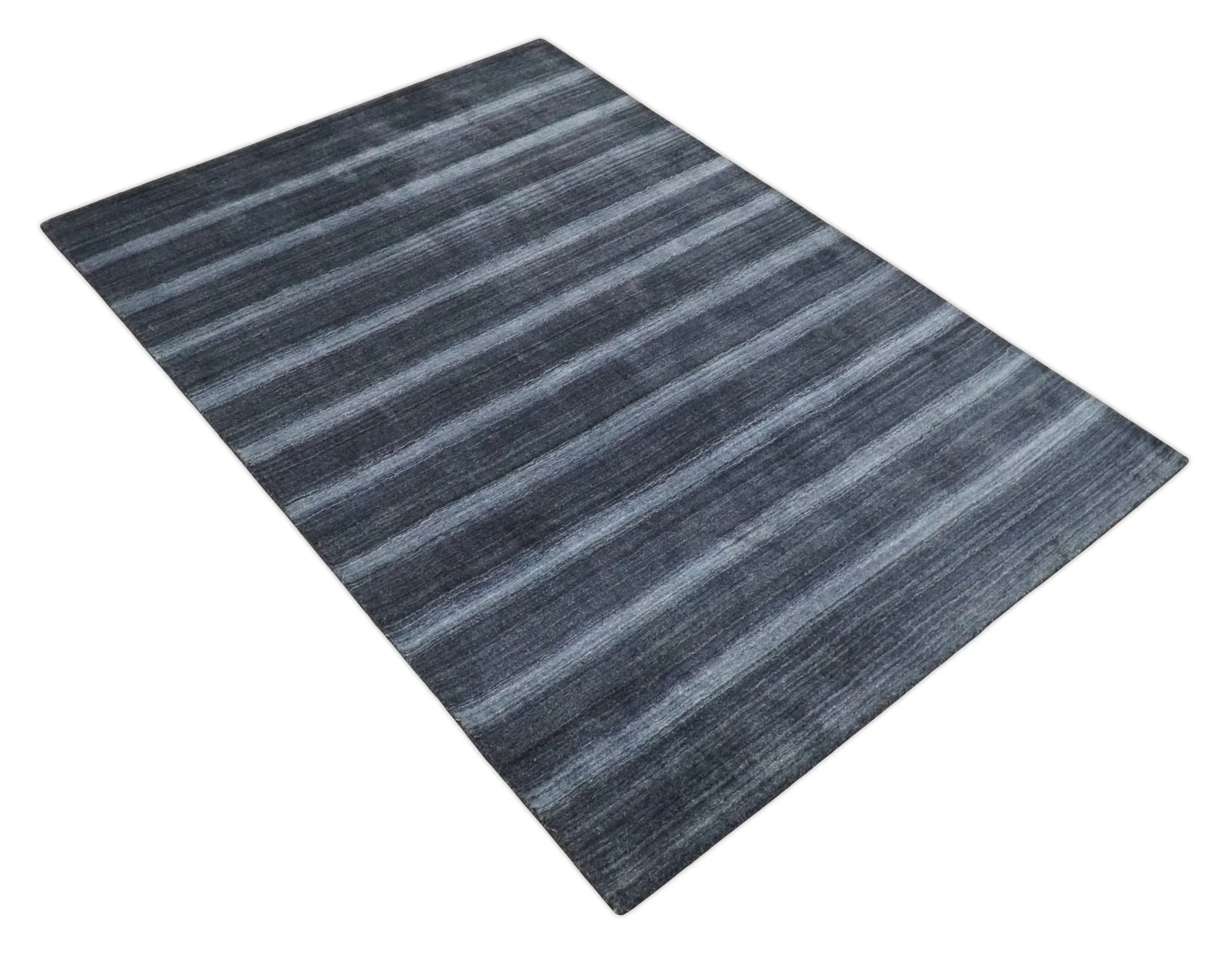 Modern Scandinavian Stripes 5x7 Blue and Silver Wool Hand Woven Area Rug | HL26 - Image 4