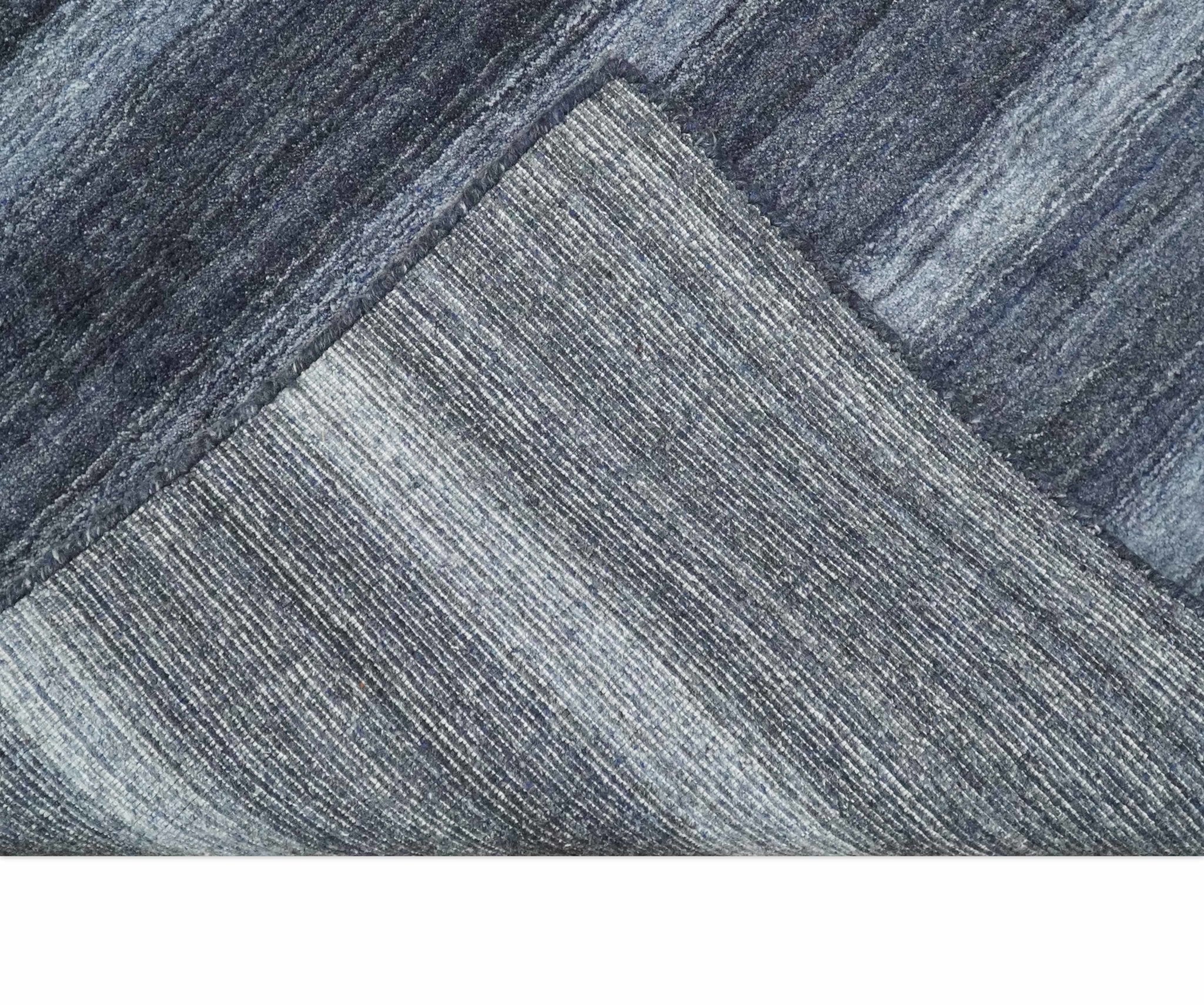 Modern Scandinavian Stripes 5x7 Blue and Silver Wool Hand Woven Area Rug | HL26 - Image 6