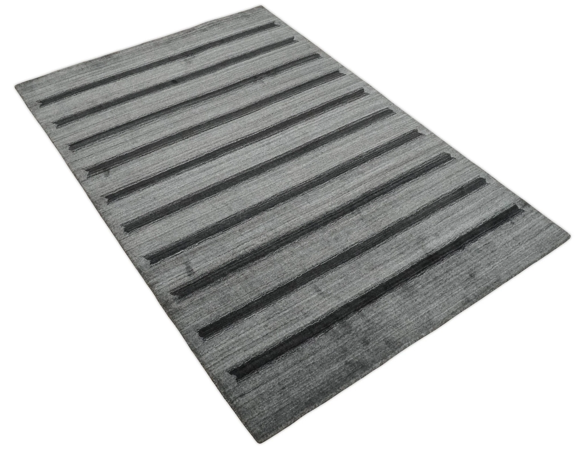 Modern Scandinavian Stripes Style 5x7 Silver and Gray Wool Hand Woven Area Rug | HL11 - Image 4