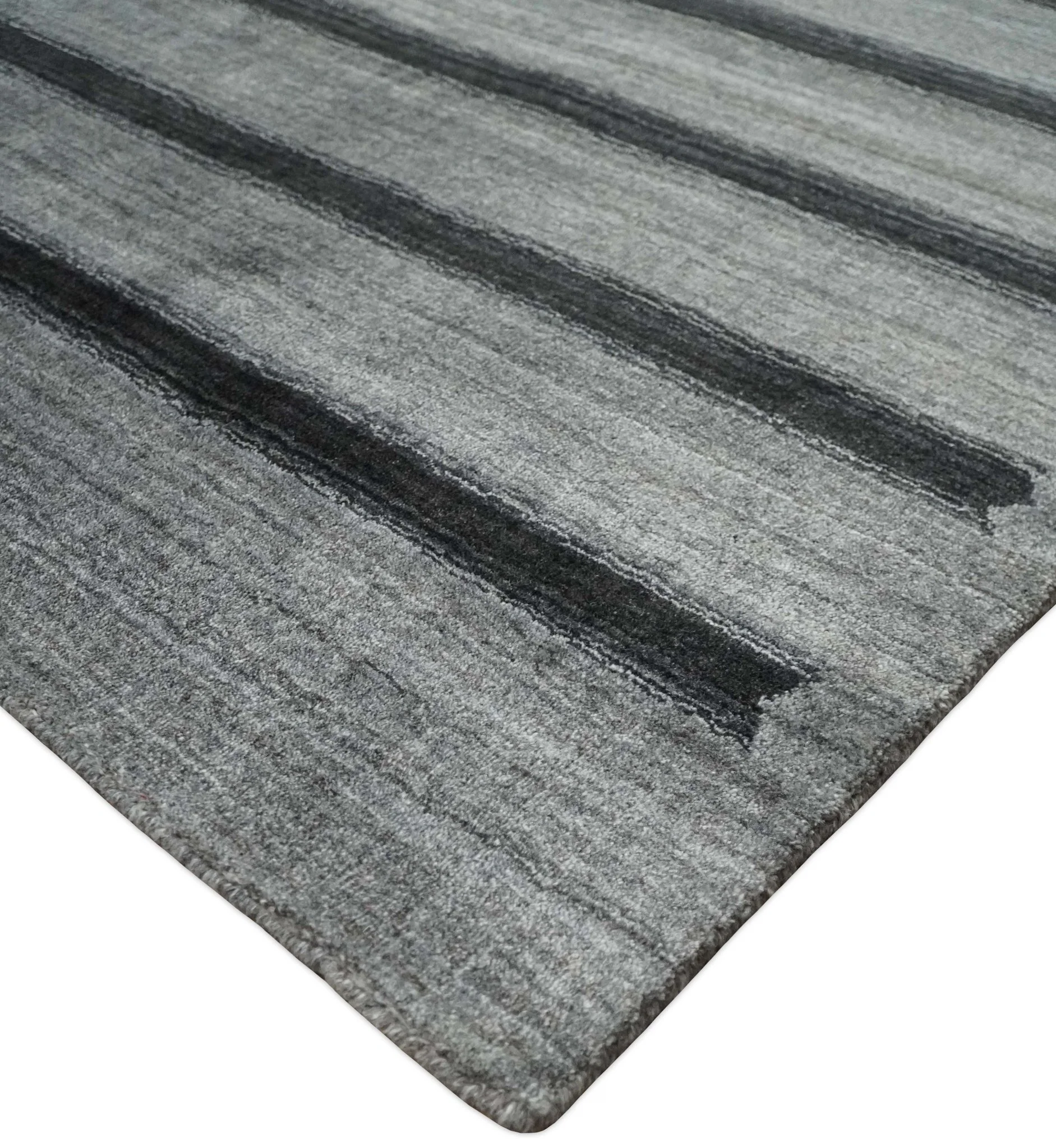 Modern Scandinavian Stripes Style 5x7 Silver and Gray Wool Hand Woven Area Rug | HL11 - Image 6