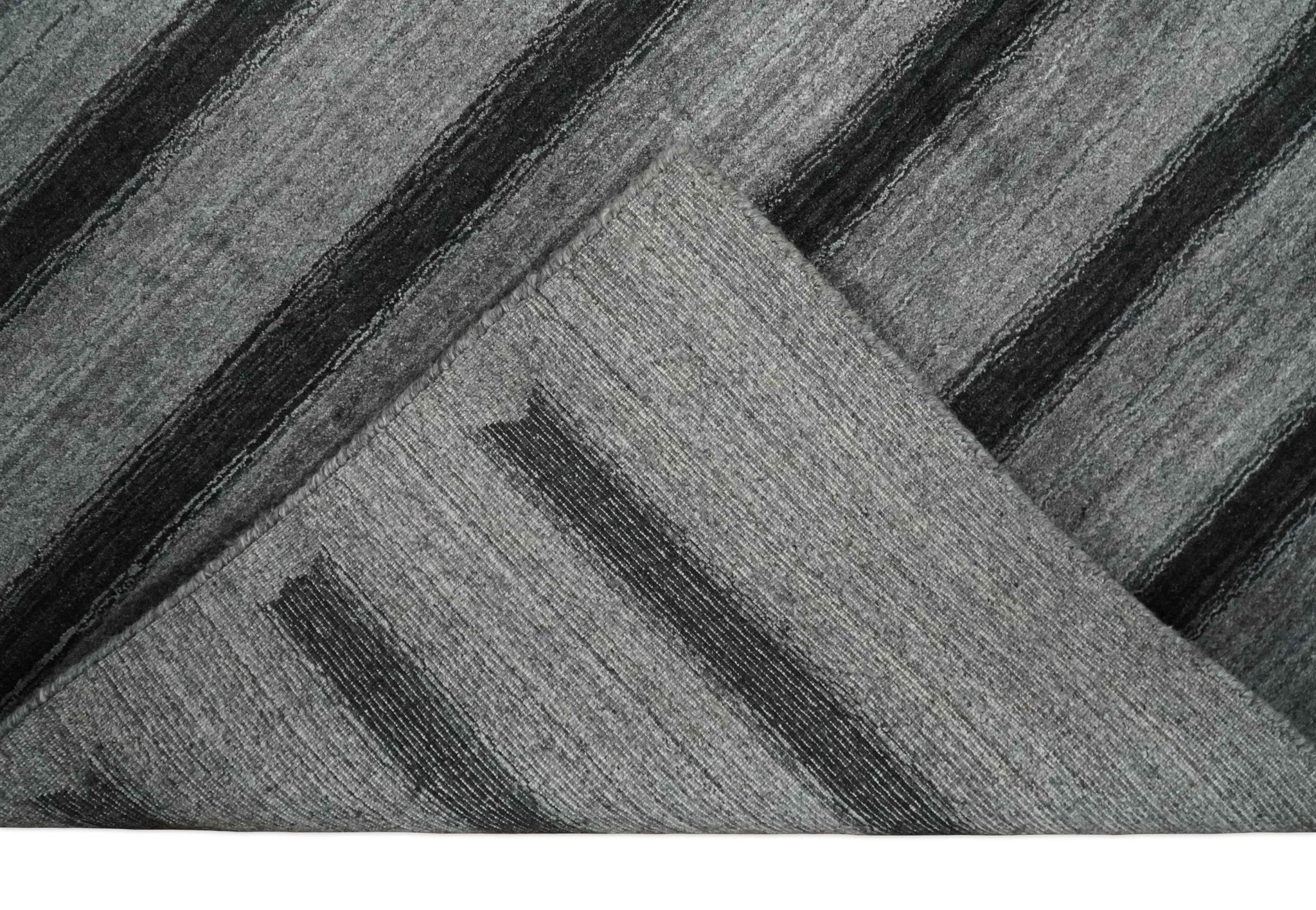 Modern Scandinavian Stripes Style 5x7 Silver and Gray Wool Hand Woven Area Rug | HL11 - Image 9