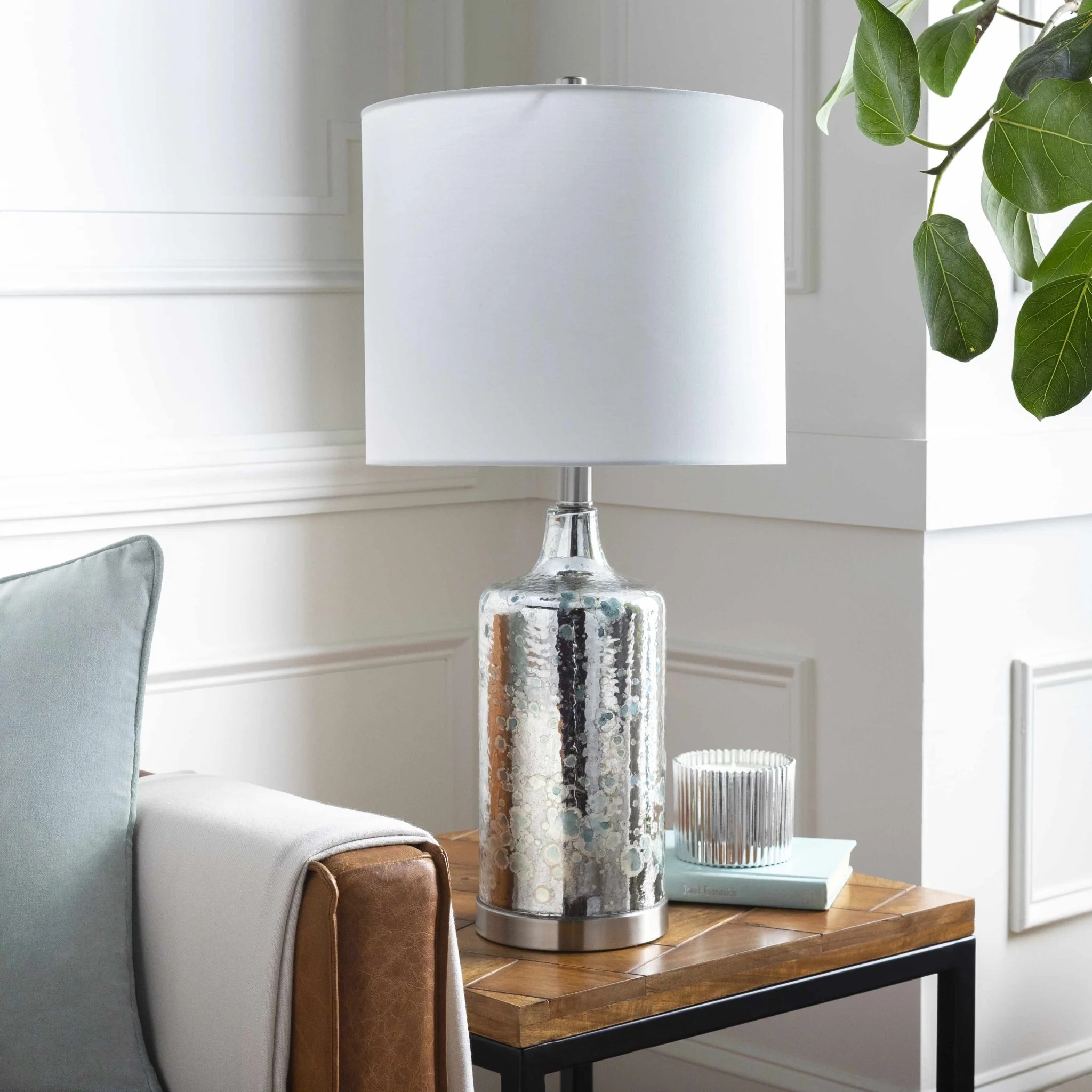 Modern Silver and White Cylindrical Table Lamp - Image 2