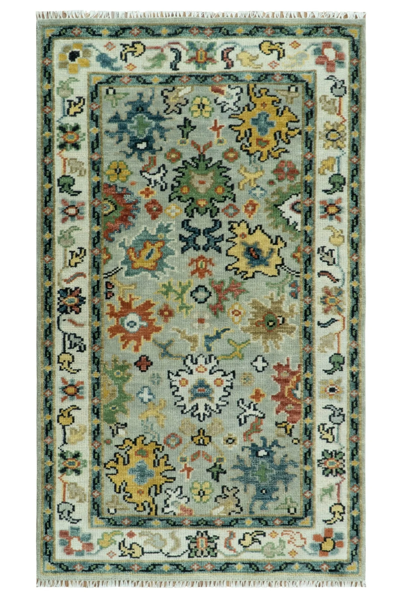 Silver, Ivory and Beige vibrant Colorful Hand knotted Multi Size Traditional Oushak wool Rug - Image 13